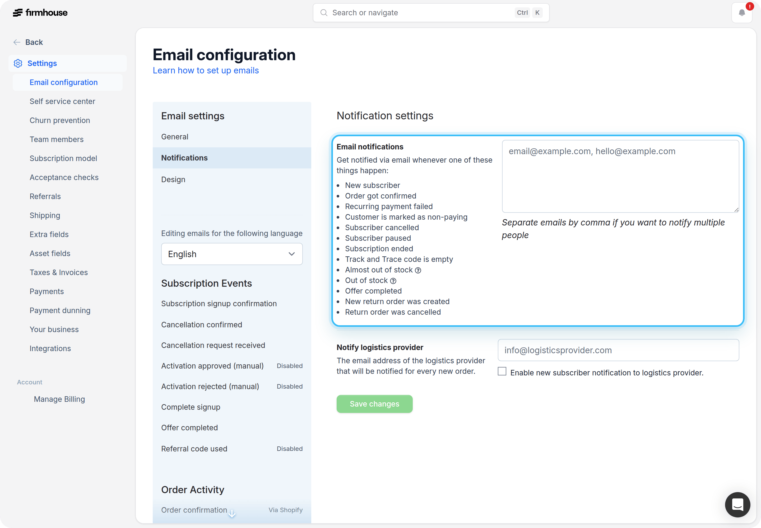 Email Notification Settings