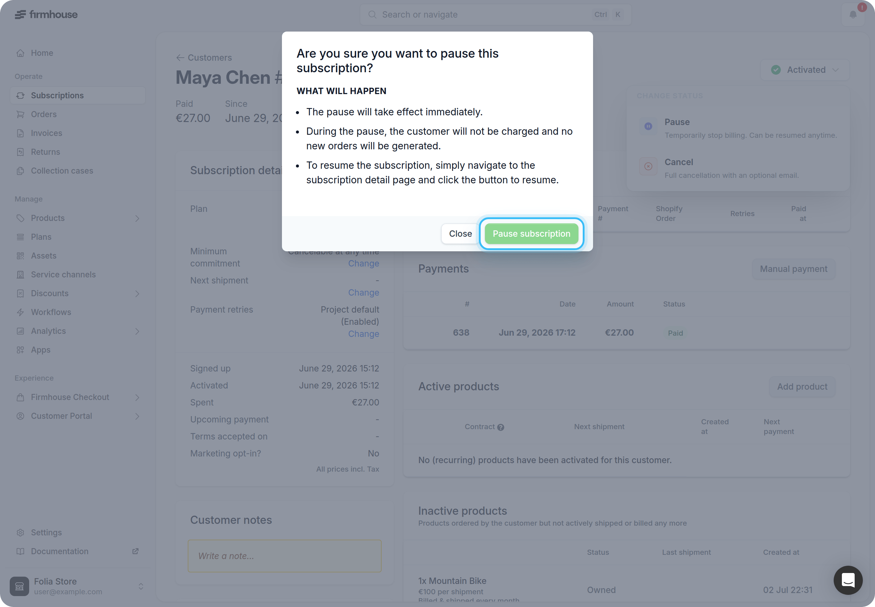 Pause Confirmation Modal