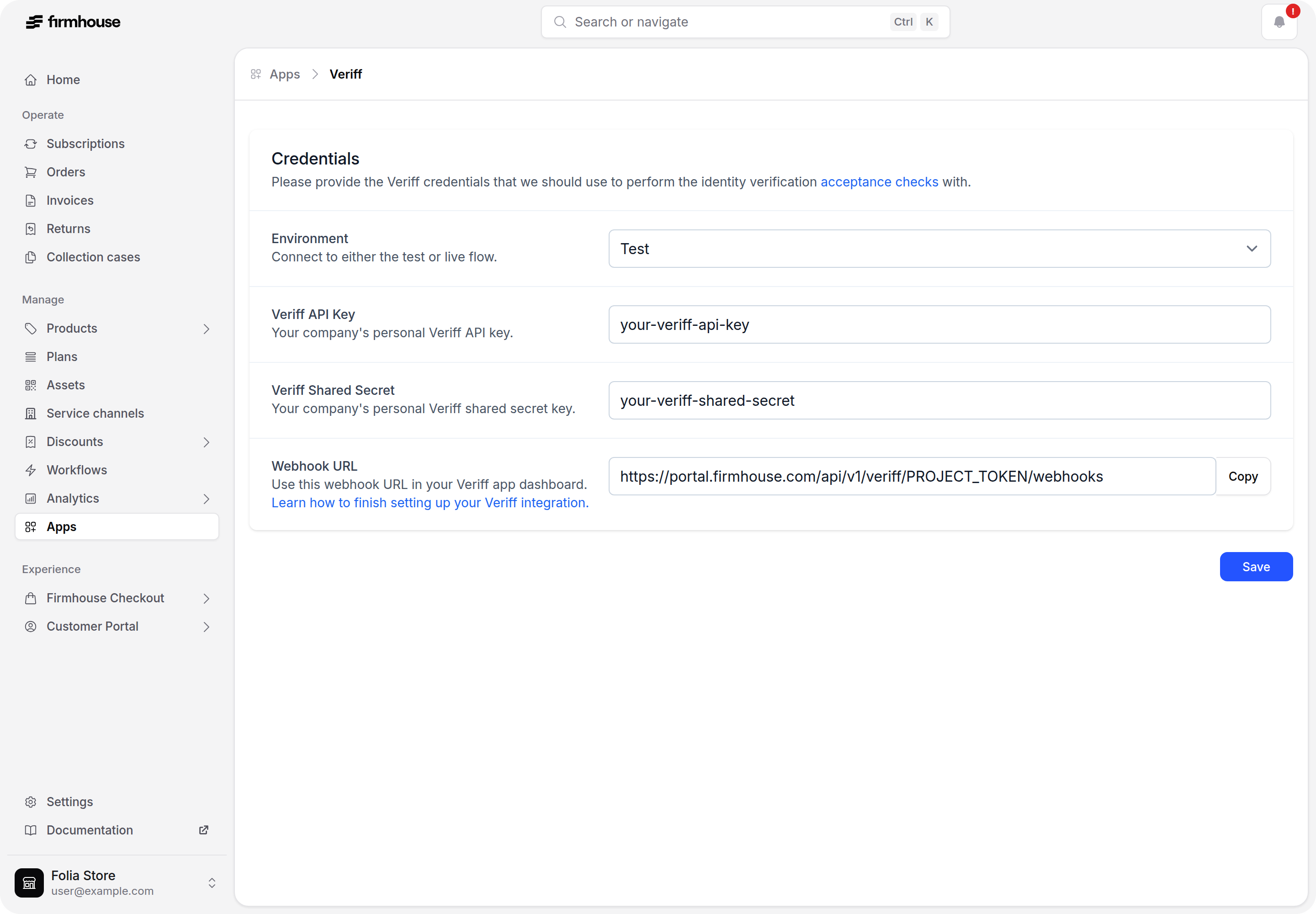 Firmhouse Veriff App Configuration