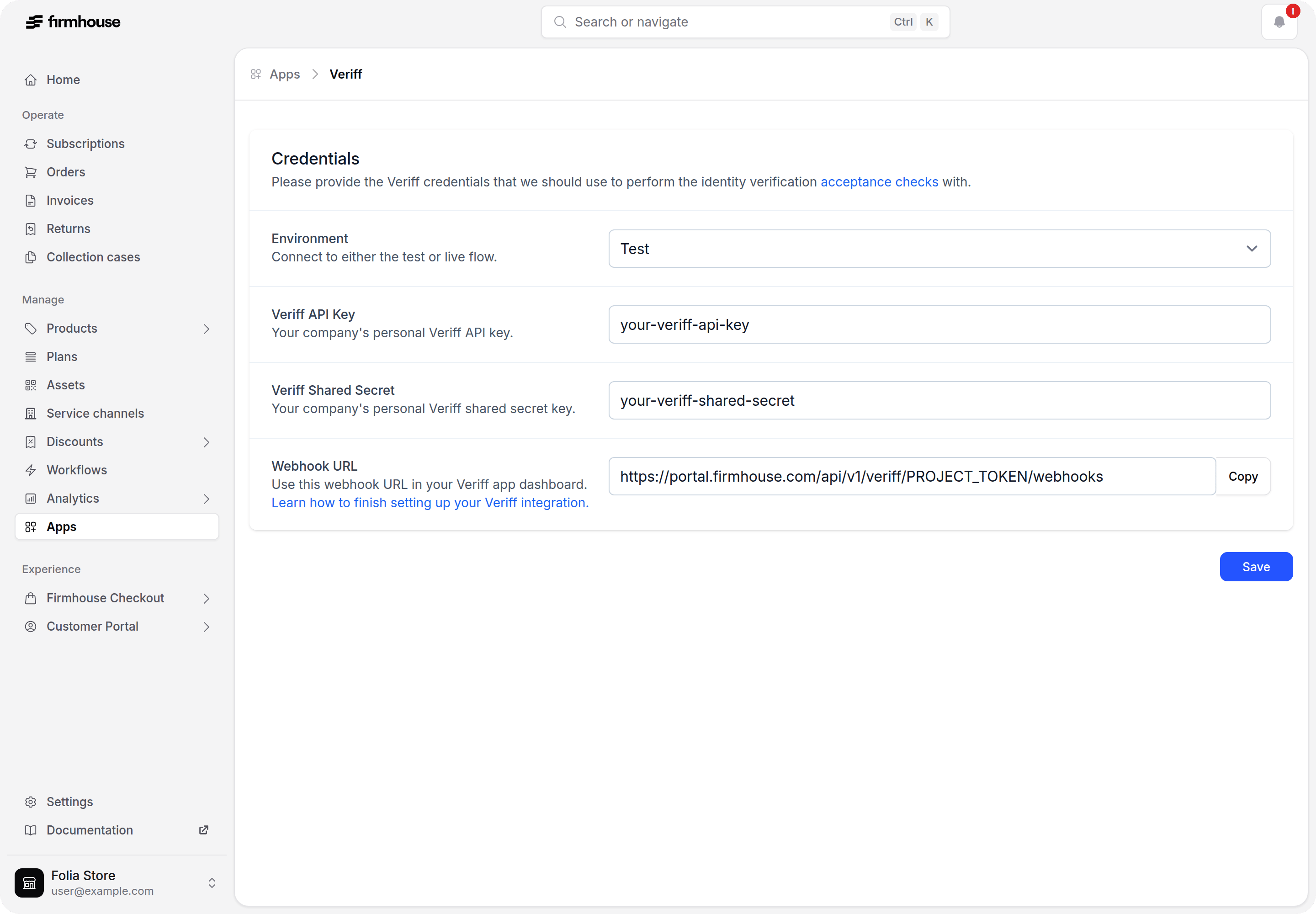 Firmhouse Veriff App Configuration