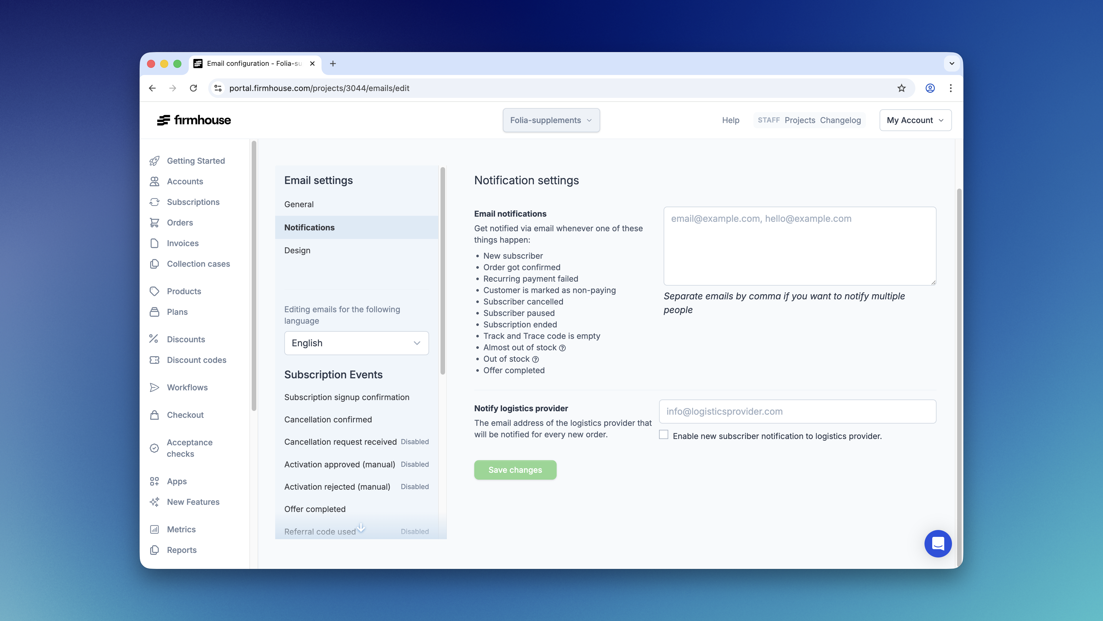 Email Notification Settings