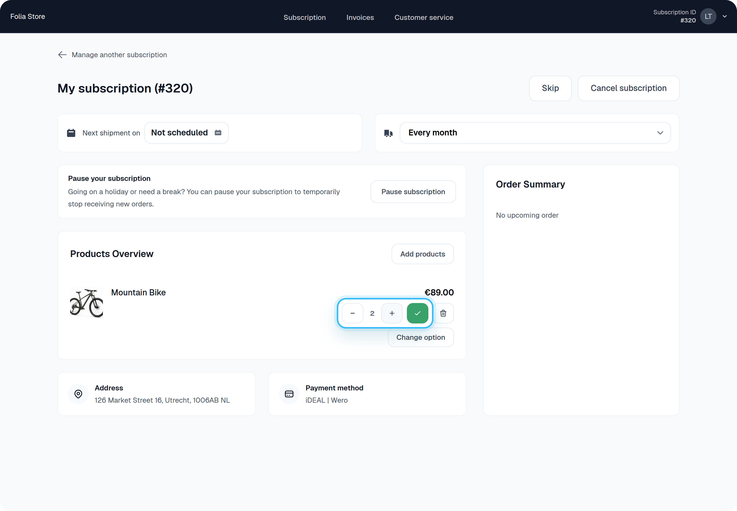 Green check button to confirm the new product quantity