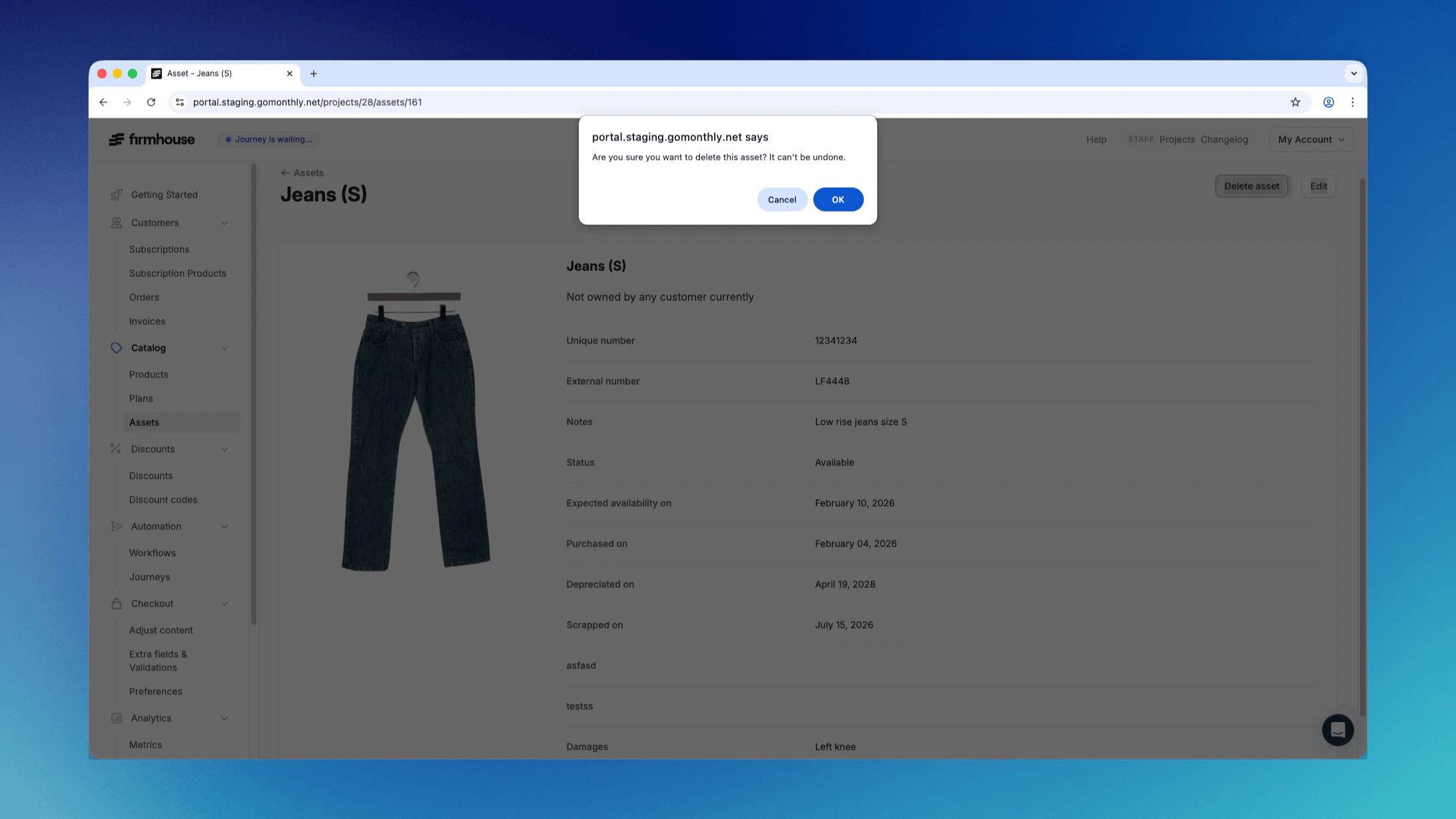 Delete Asset Confirmation