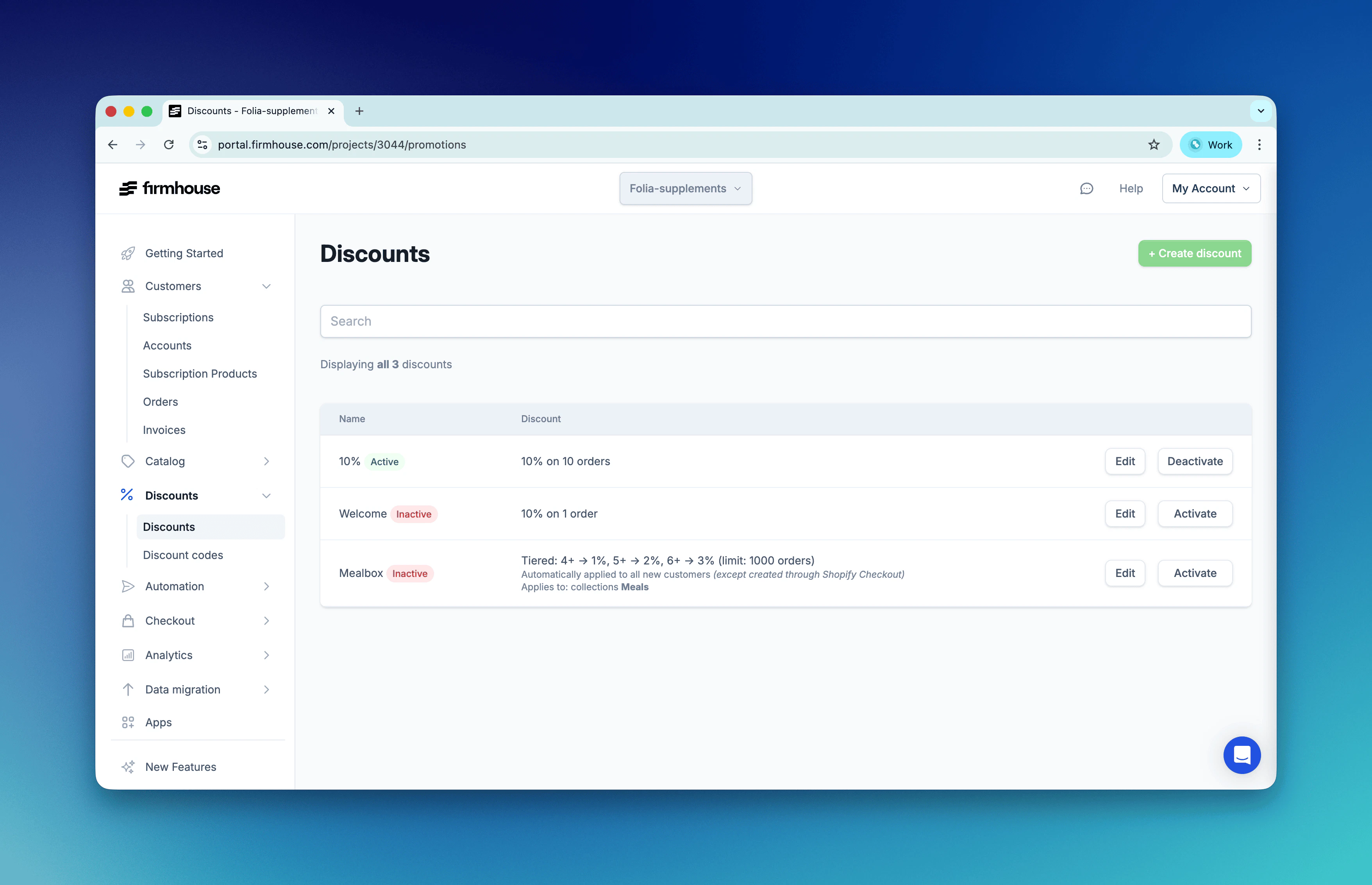 Firmhouse Portal - Deactivated tiered discount