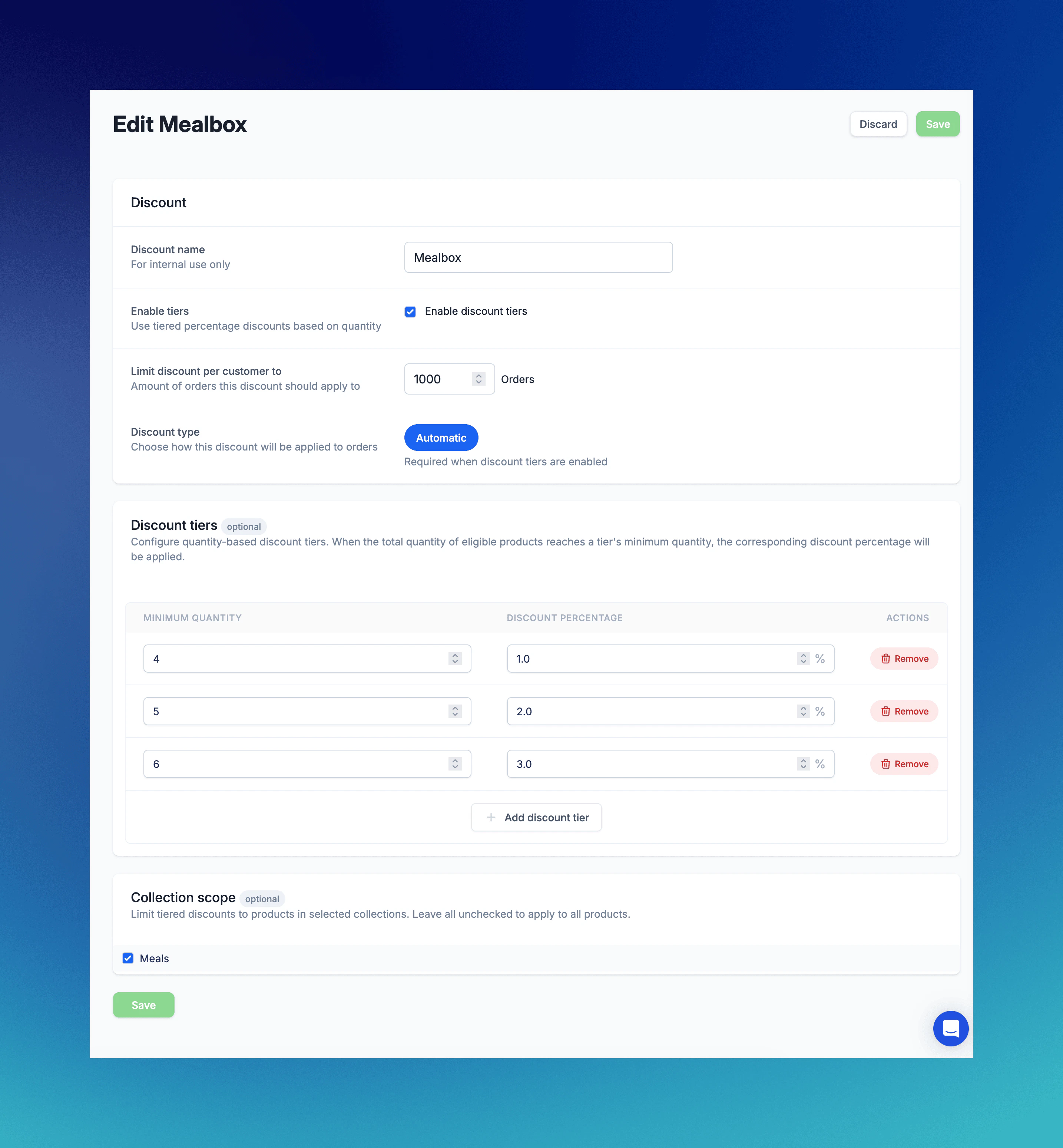 Firmhouse Portal - Edit tiered discount configuration