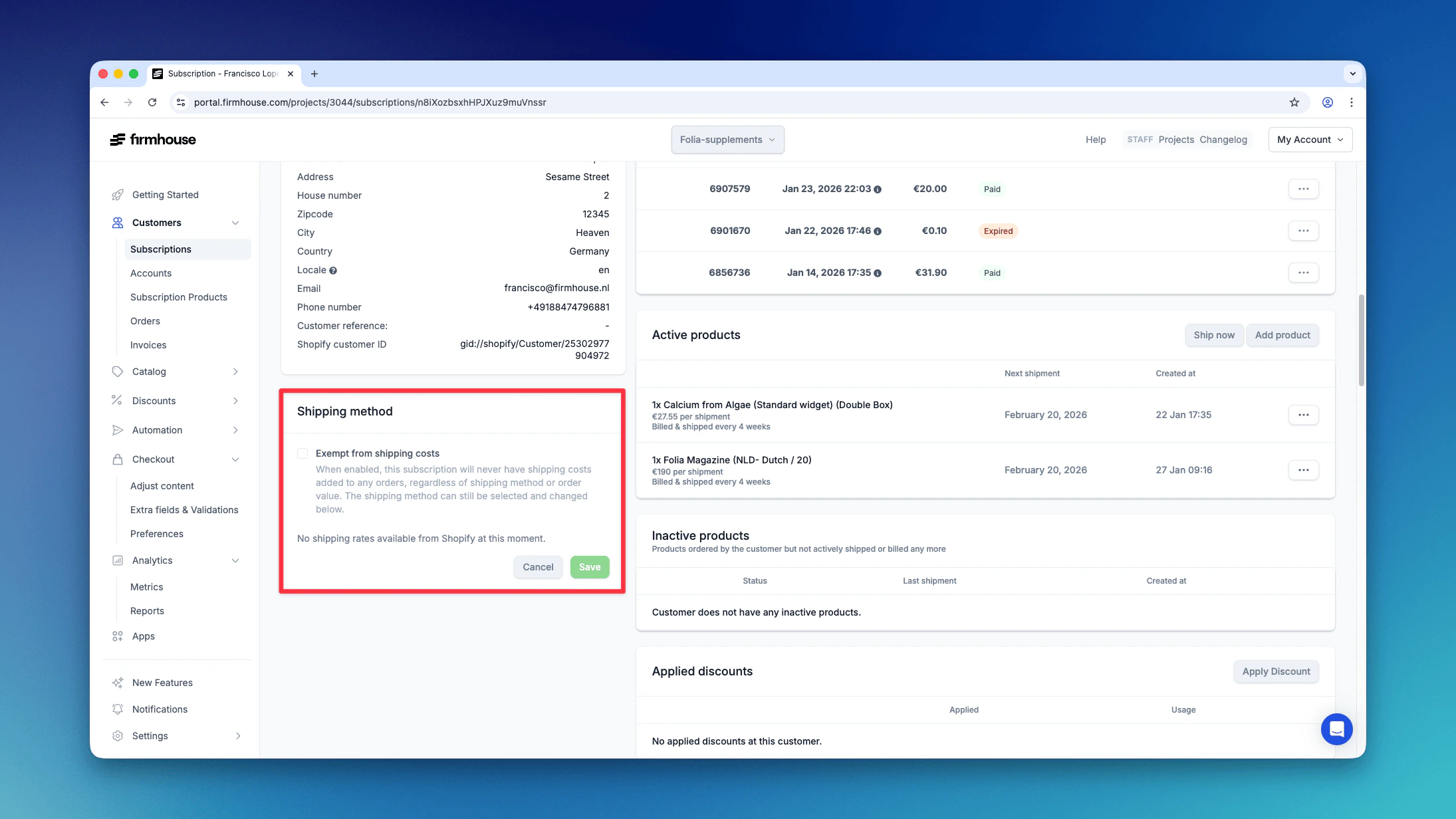 Exempt Shipping Costs