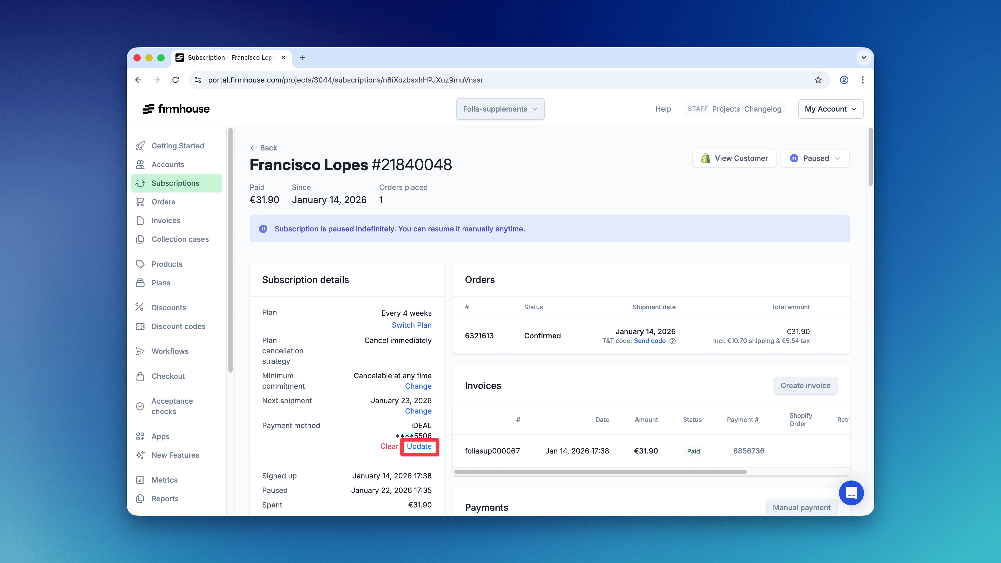 Fmportal Send Update Payment Button