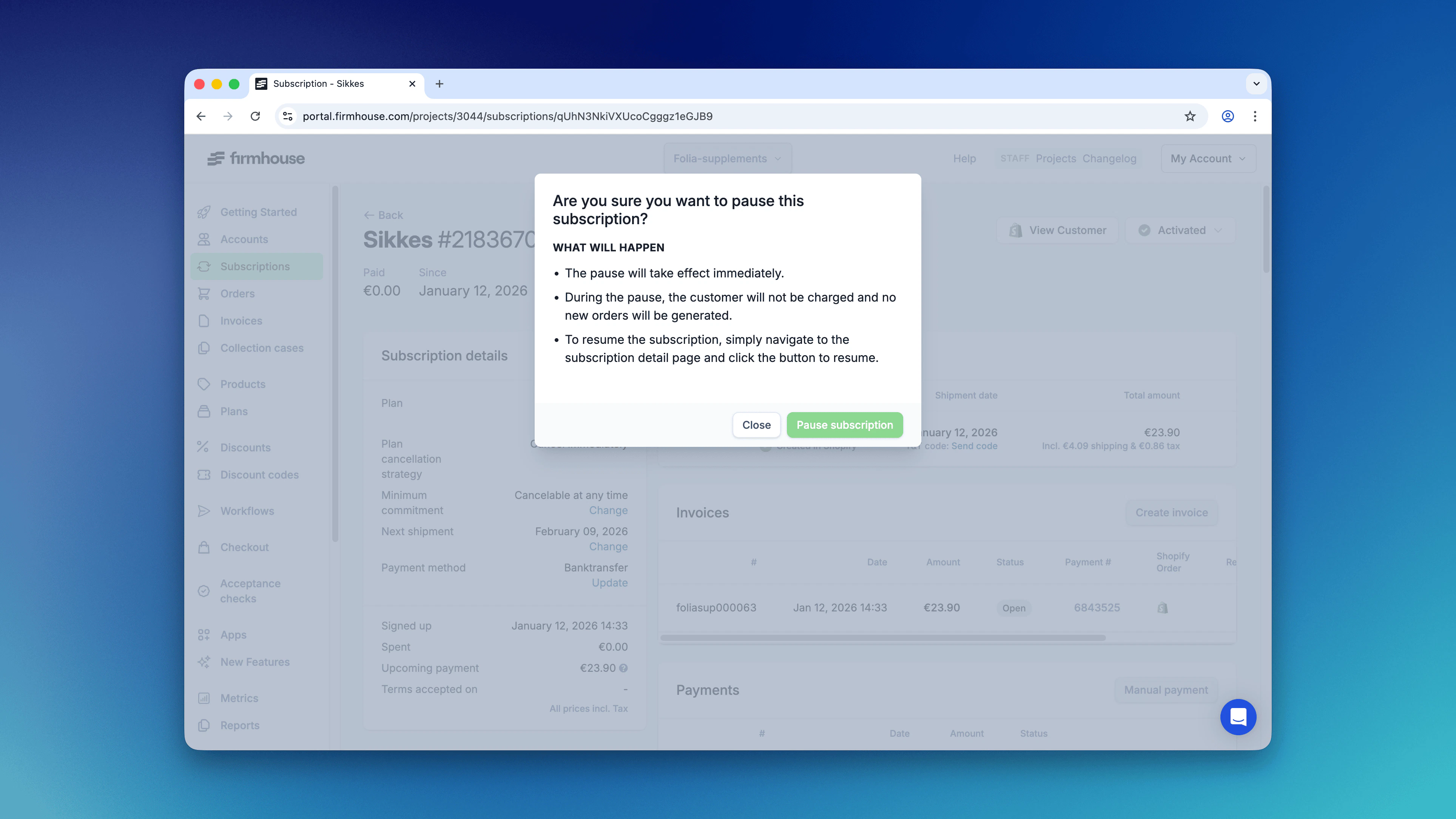 Pause Confirmation Modal