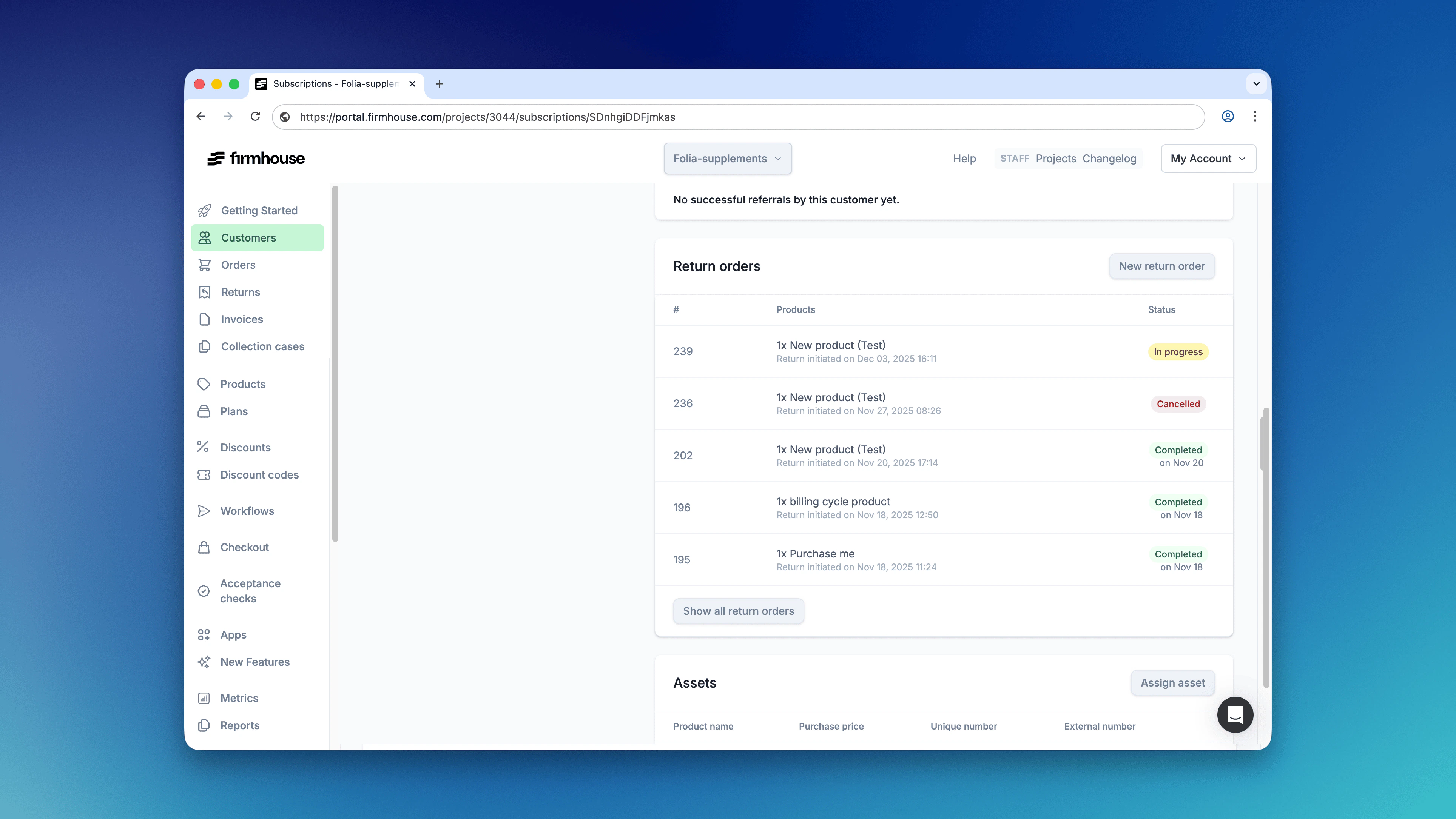 Return Customer Orders