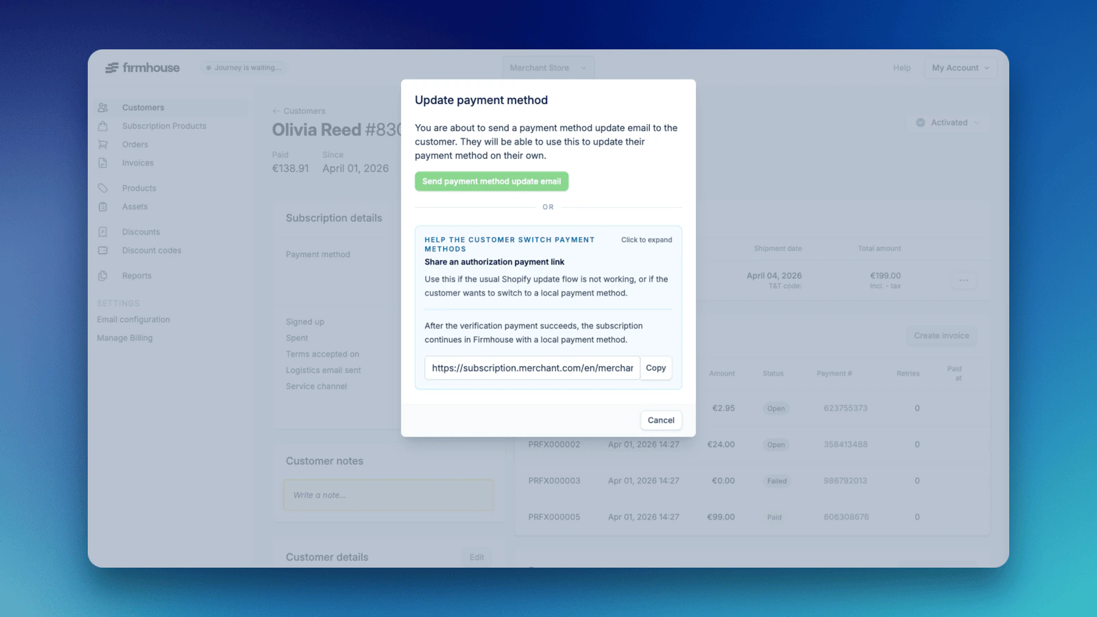 Authorization payment link in the Firmhouse Portal