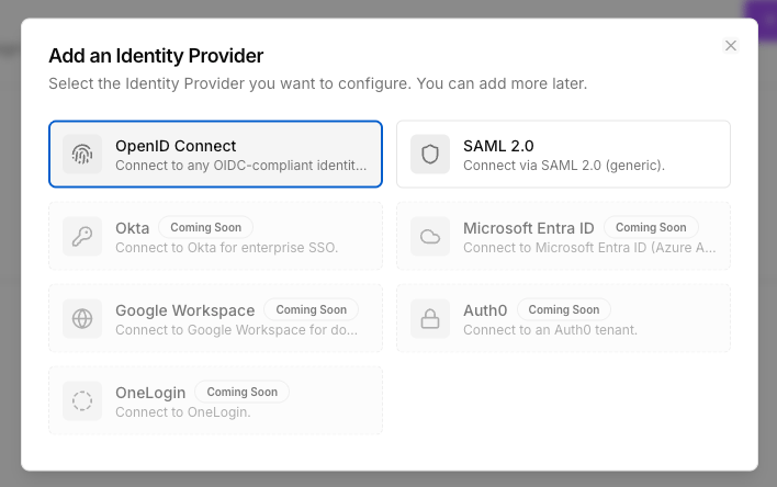 IdP picker with OpenID Connect tile