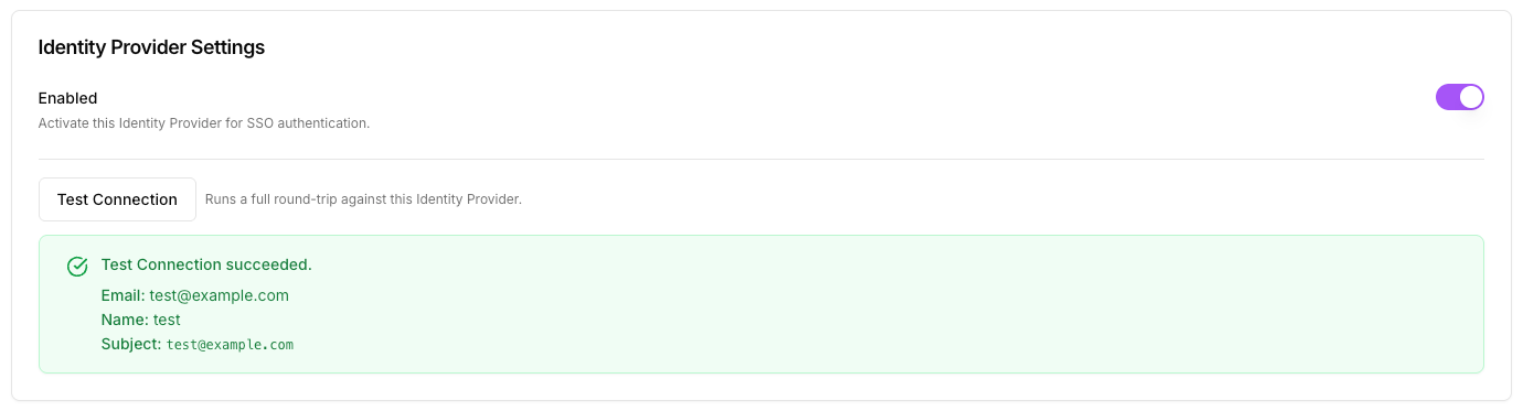 Test Connection button and success result