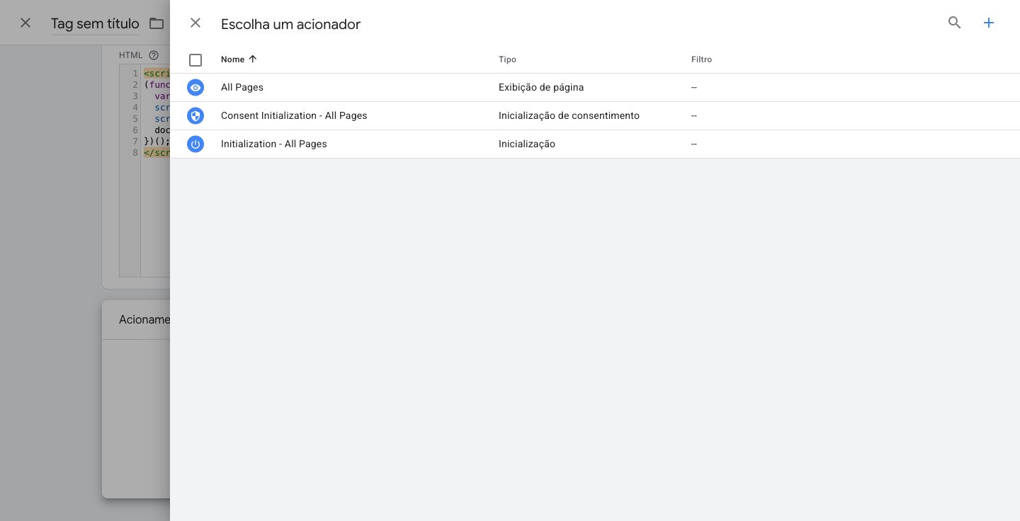 Painel de escolha de acionador mostrando a opção Todas as páginas (Page View)
