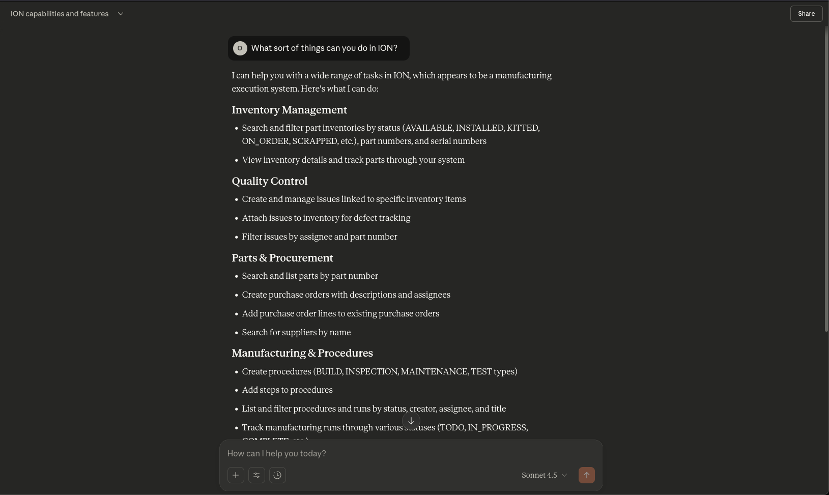 Claude custom connector settings with the ION MCP server added