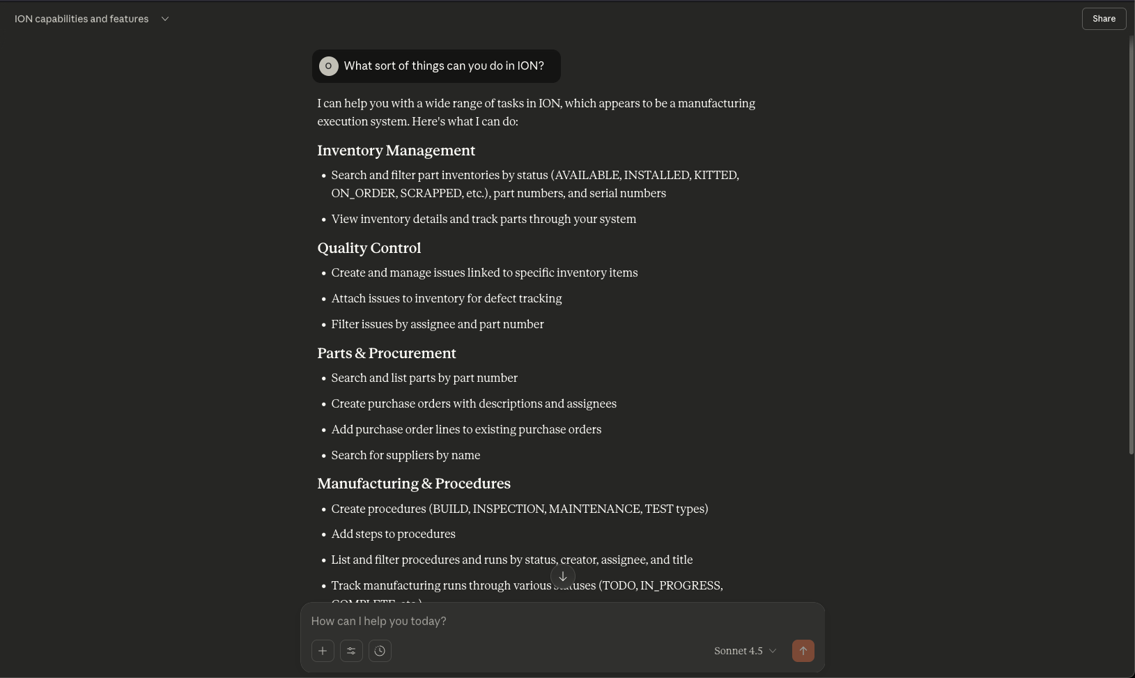 Claude custom connector settings with the ION MCP server added