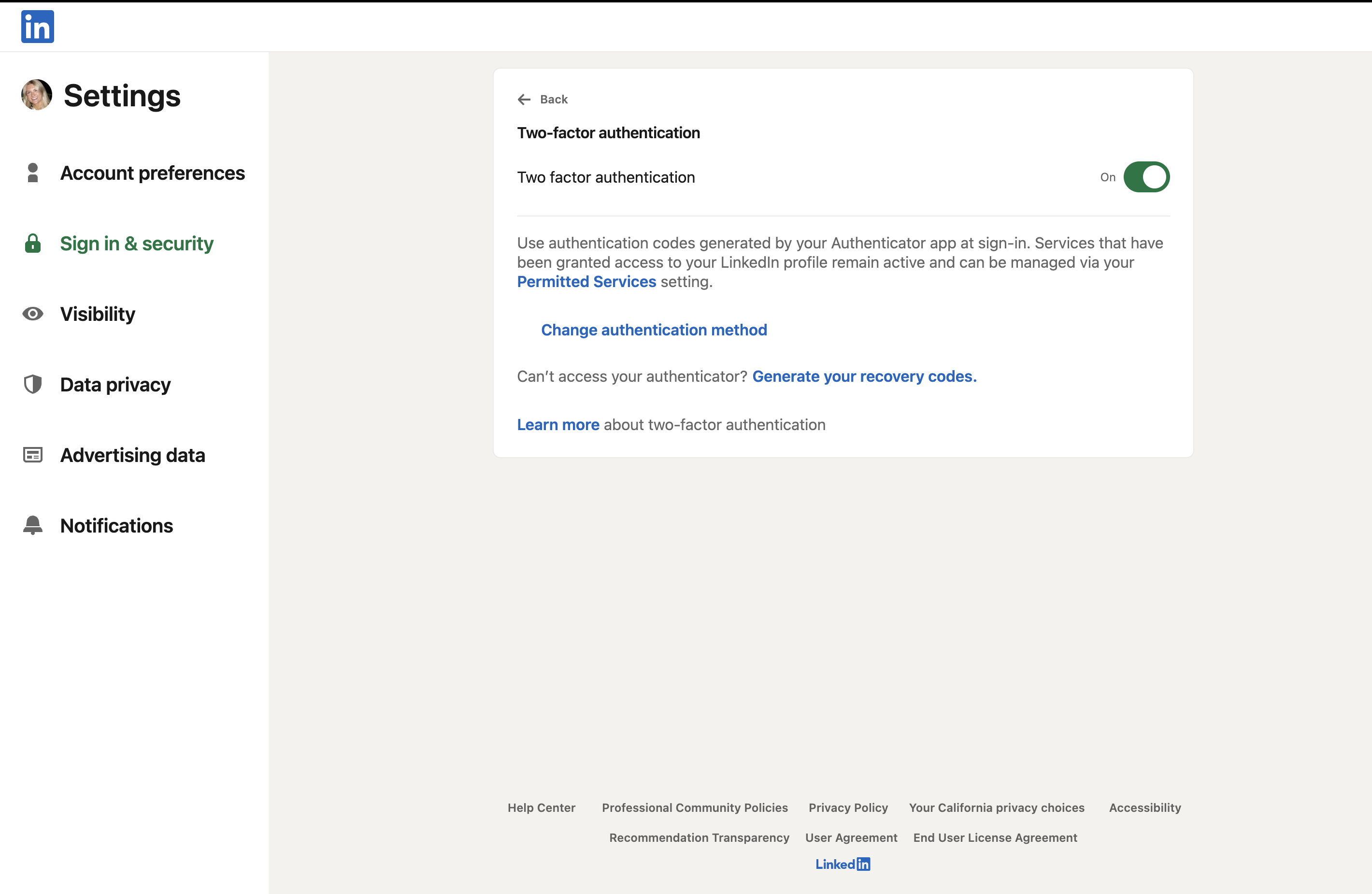 LinkedIn Security Settings