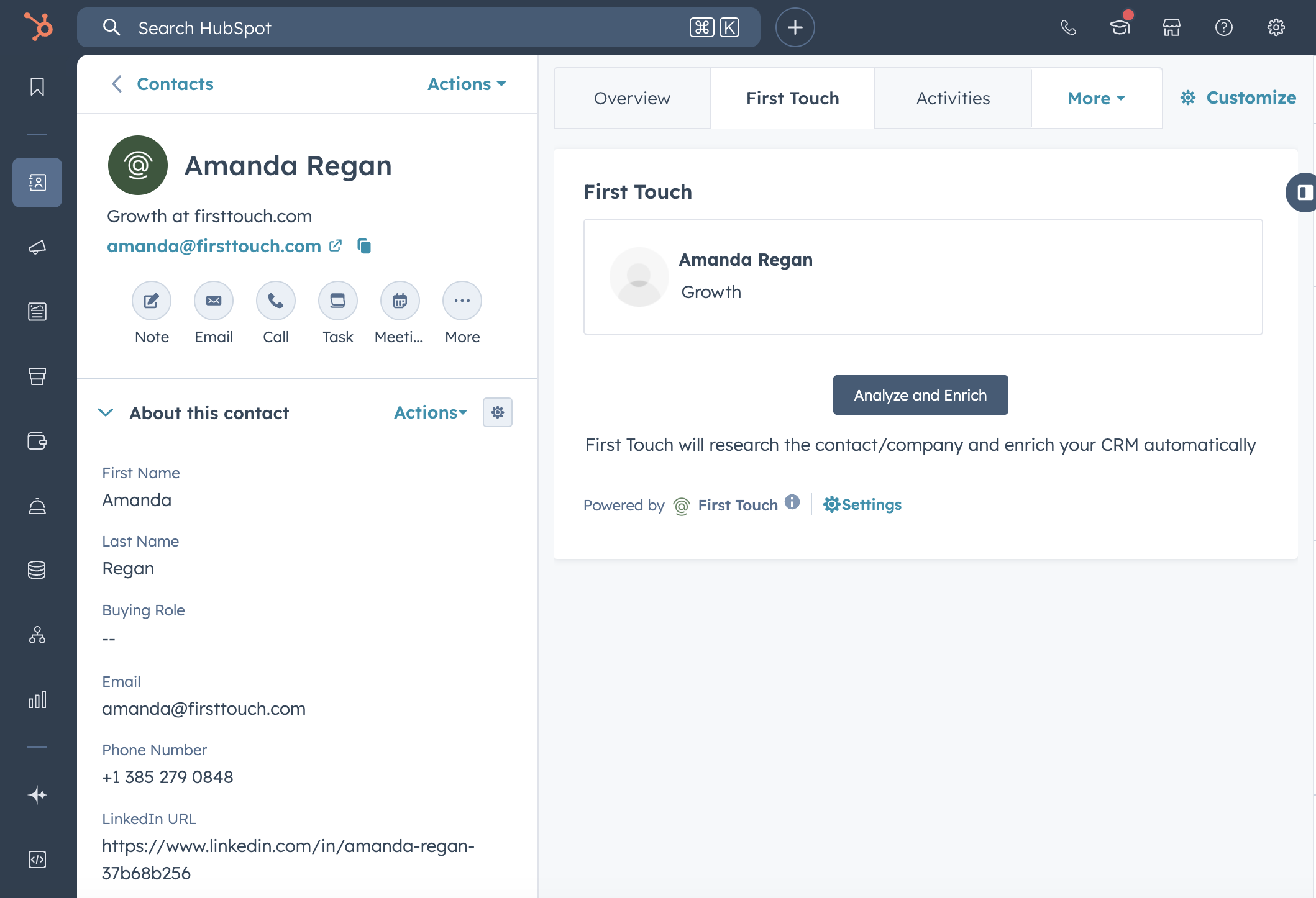 First Touch UI Card Interface in HubSpot