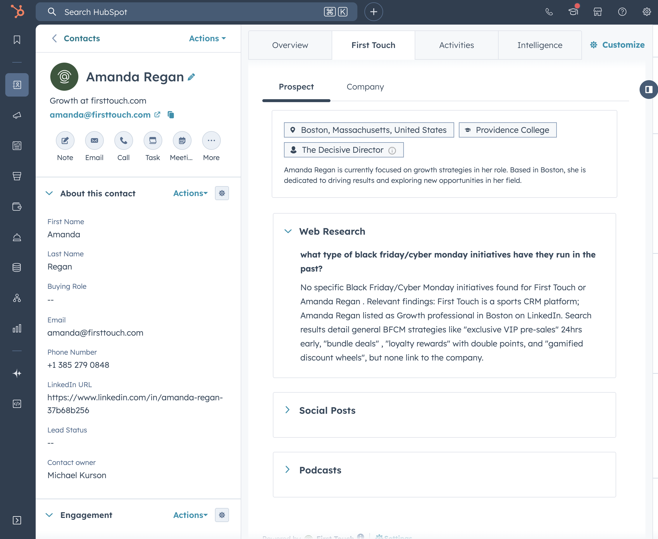 Analyzing a contact in HubSpot