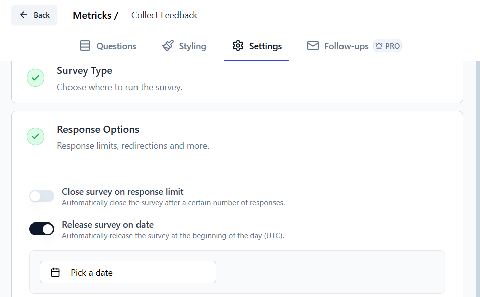 Choose a link survey template