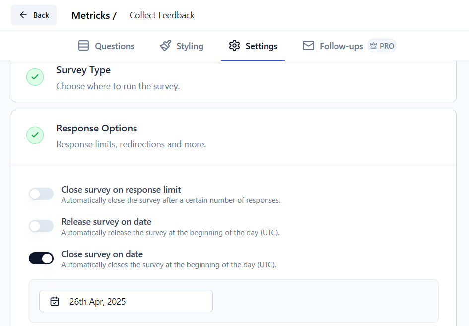 Choose a link survey template