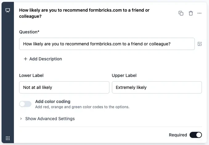 Overview of Net Promoter Score question type