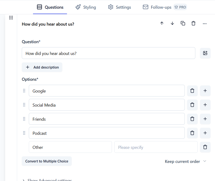 Overview of Single Select question type