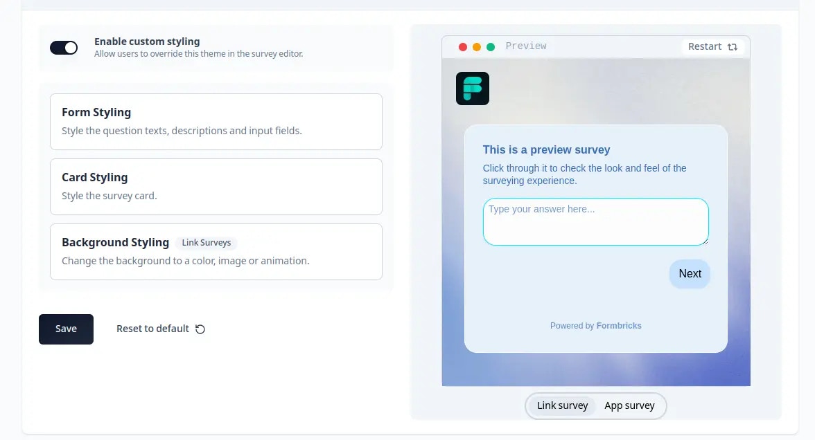 Choose a link survey template