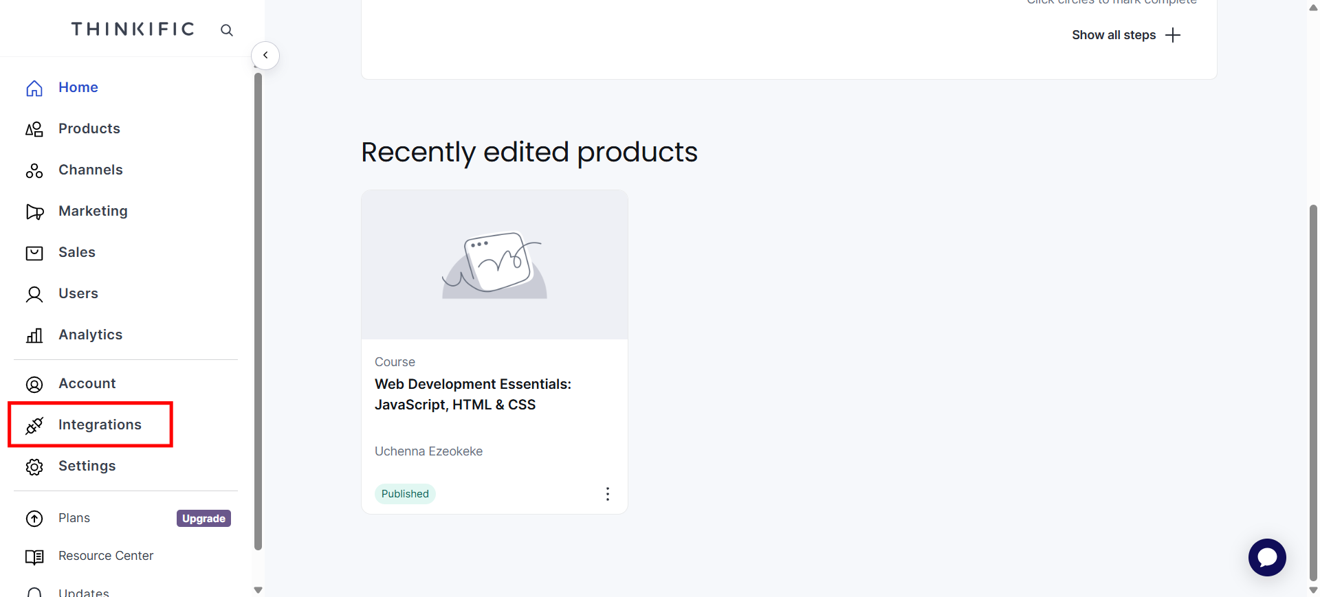 Click on integrations on the sidebar.