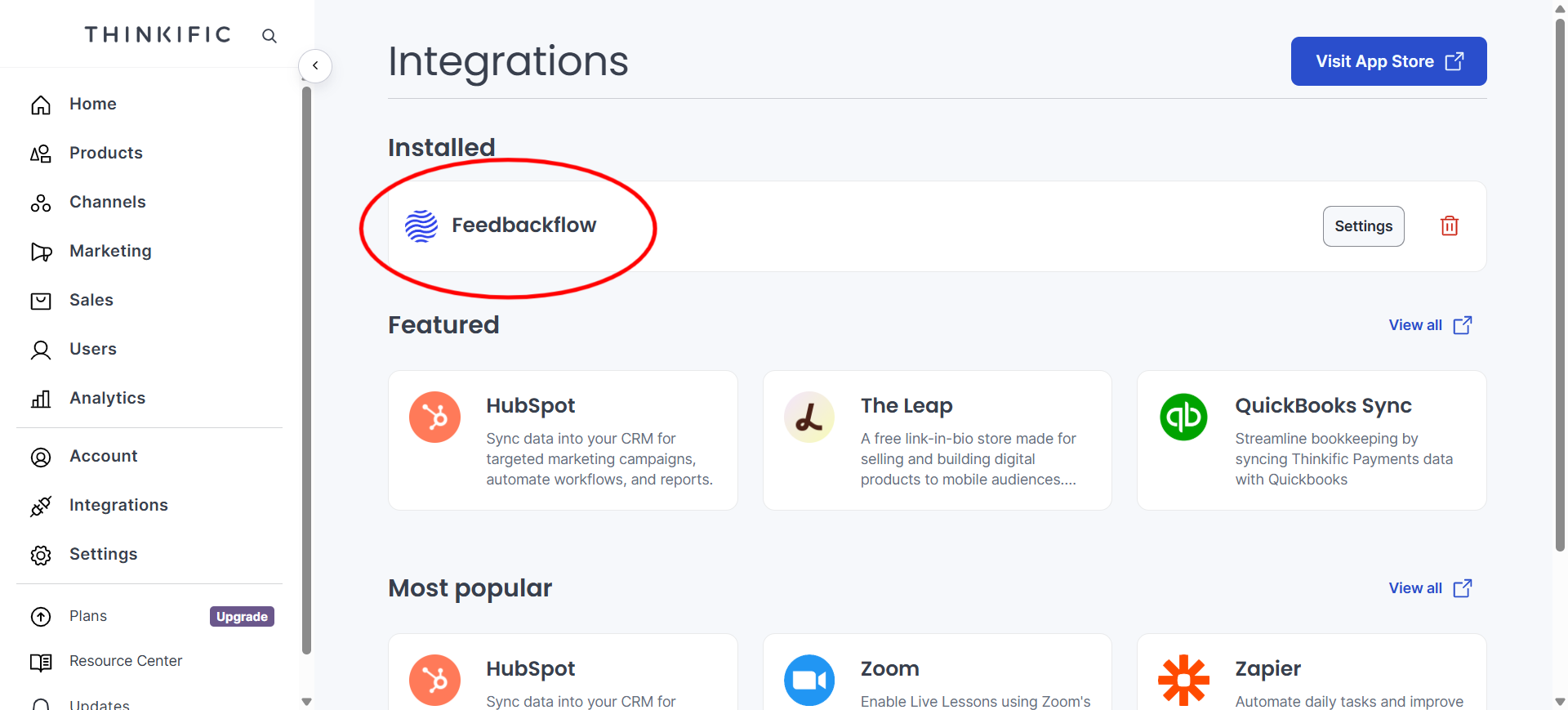 Installed Feedbackflow app.