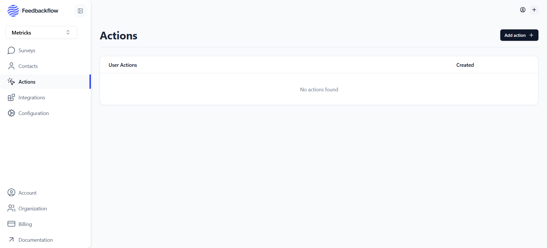Action overview on Feedbackflow Survey Solution