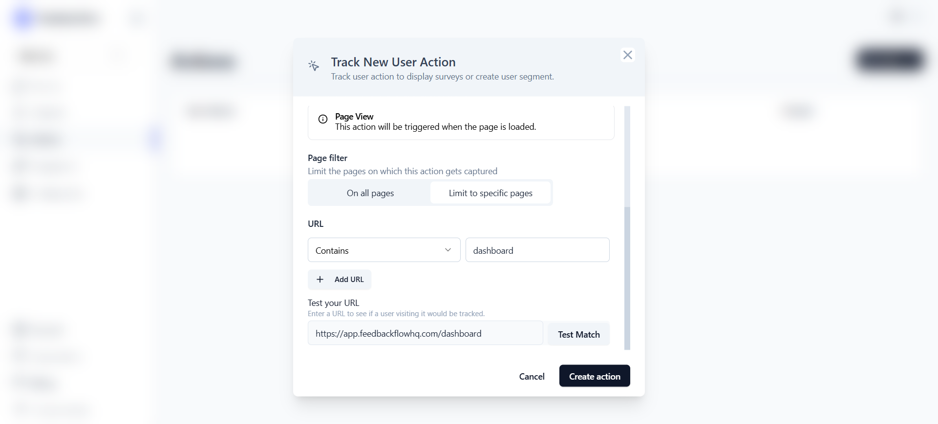 Add page view action to open source in app survey