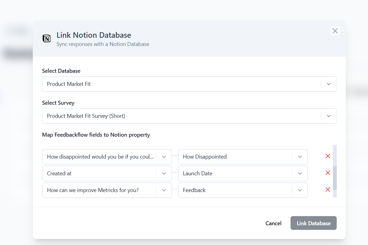 Question to notion database column mapping