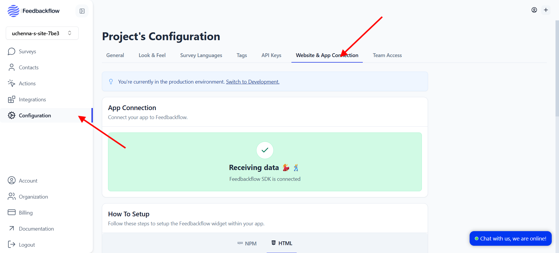 Feedbackflow Configuration Tab
