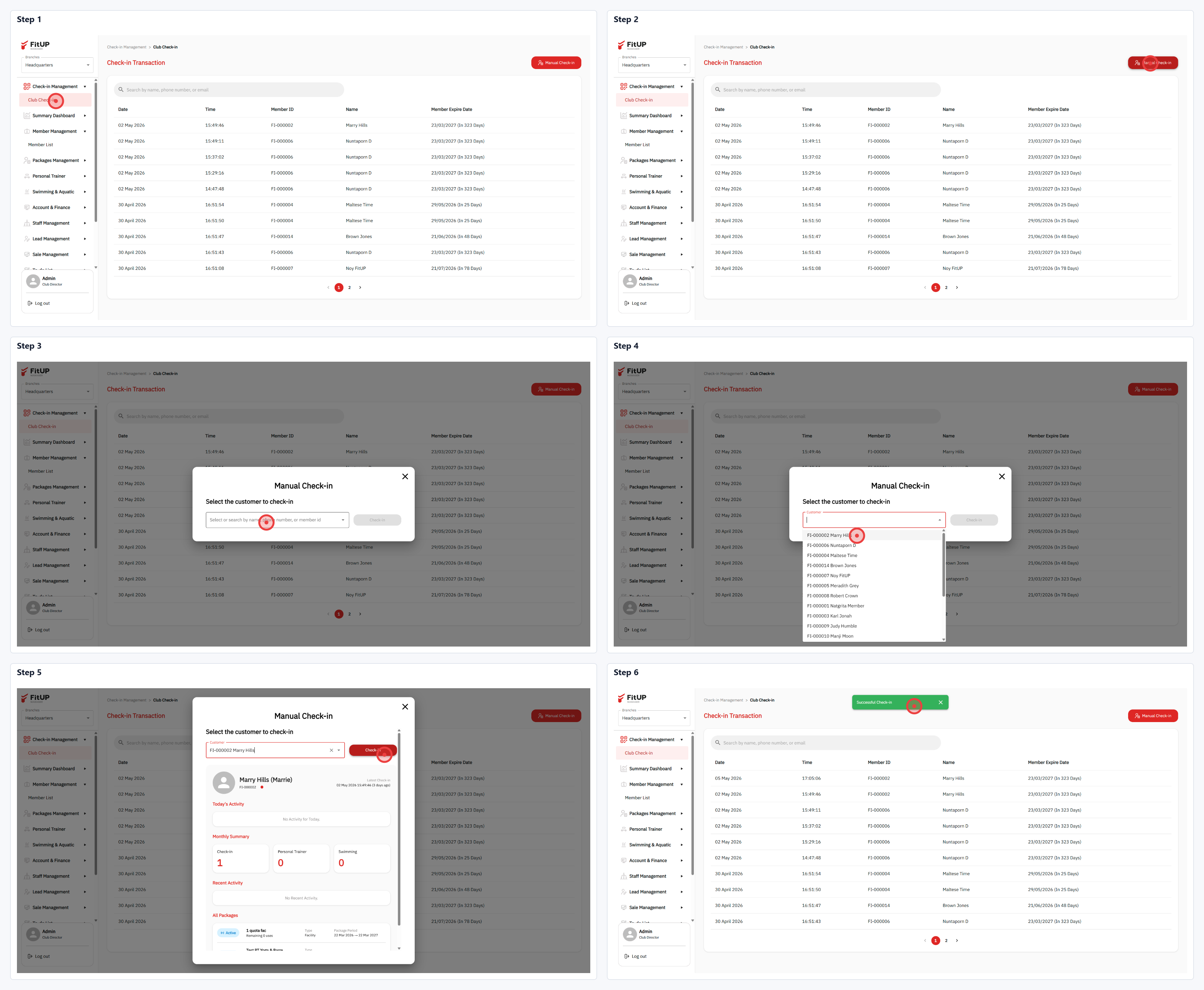 การเช็กอินสมาชิกด้วยตนเอง (Manual Check-in) - FitUP Documentation