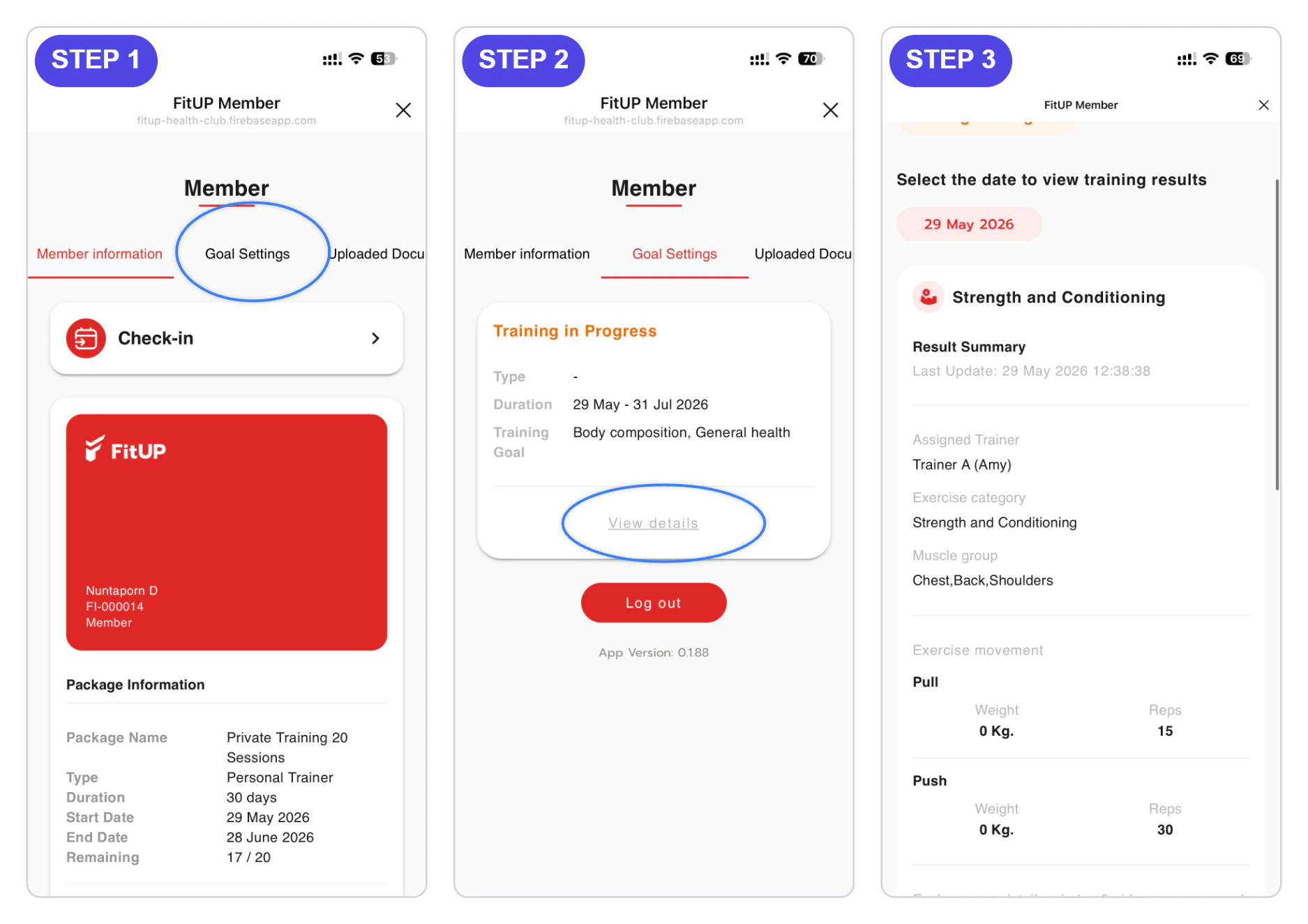 ดูการตั้งเป้าหมายและแผนการฝึกใน Goal Settings แอป FitUP ดูการตั้งเป้าหมายและแผนการฝึกใน Goal Settings แอป FitUP