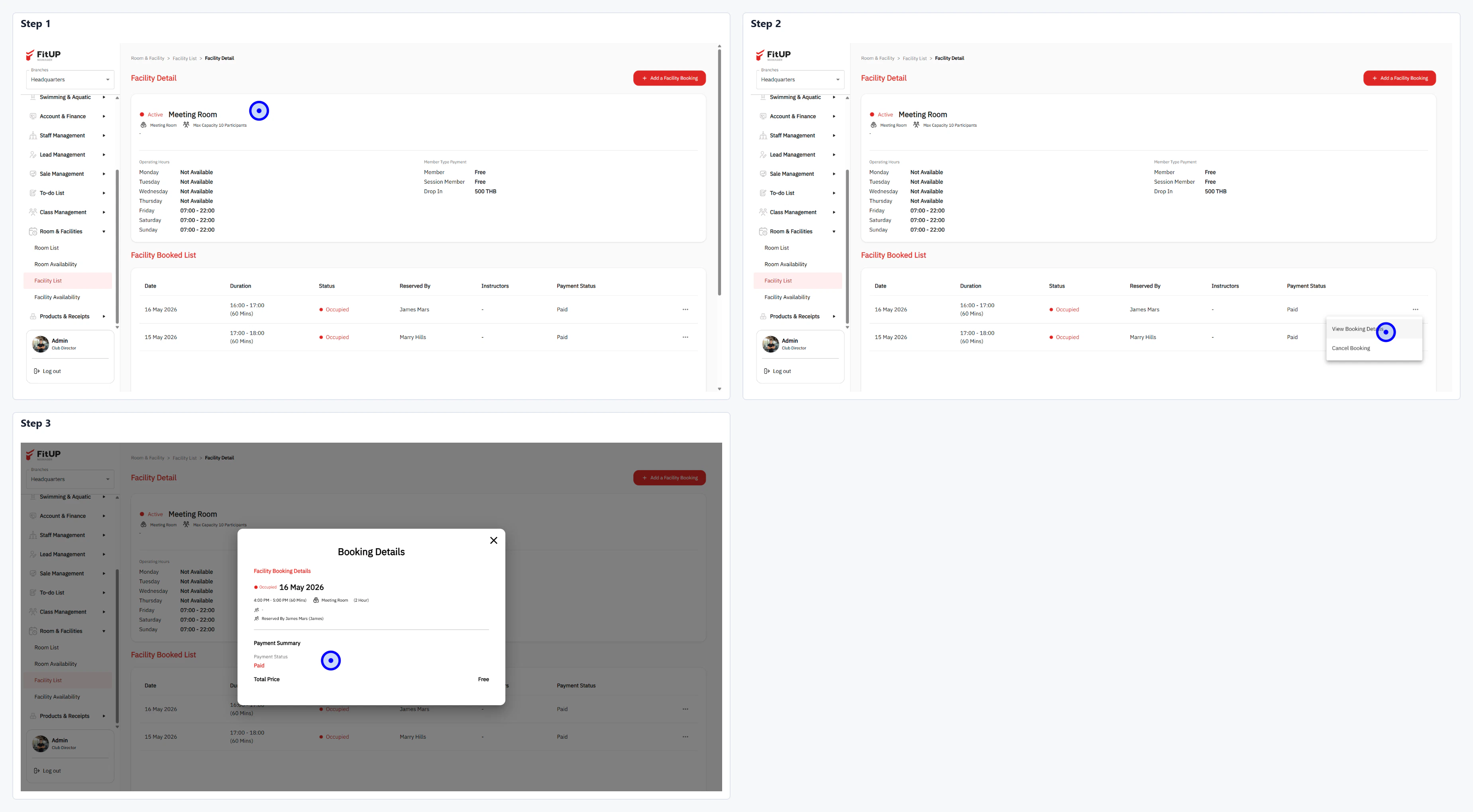 การดูรายละเอียด Facility (View Facility Details) การดูรายละเอียดสิ่งอำนวยความสะดวกในระบบบริหารจัดการฟิตเนส