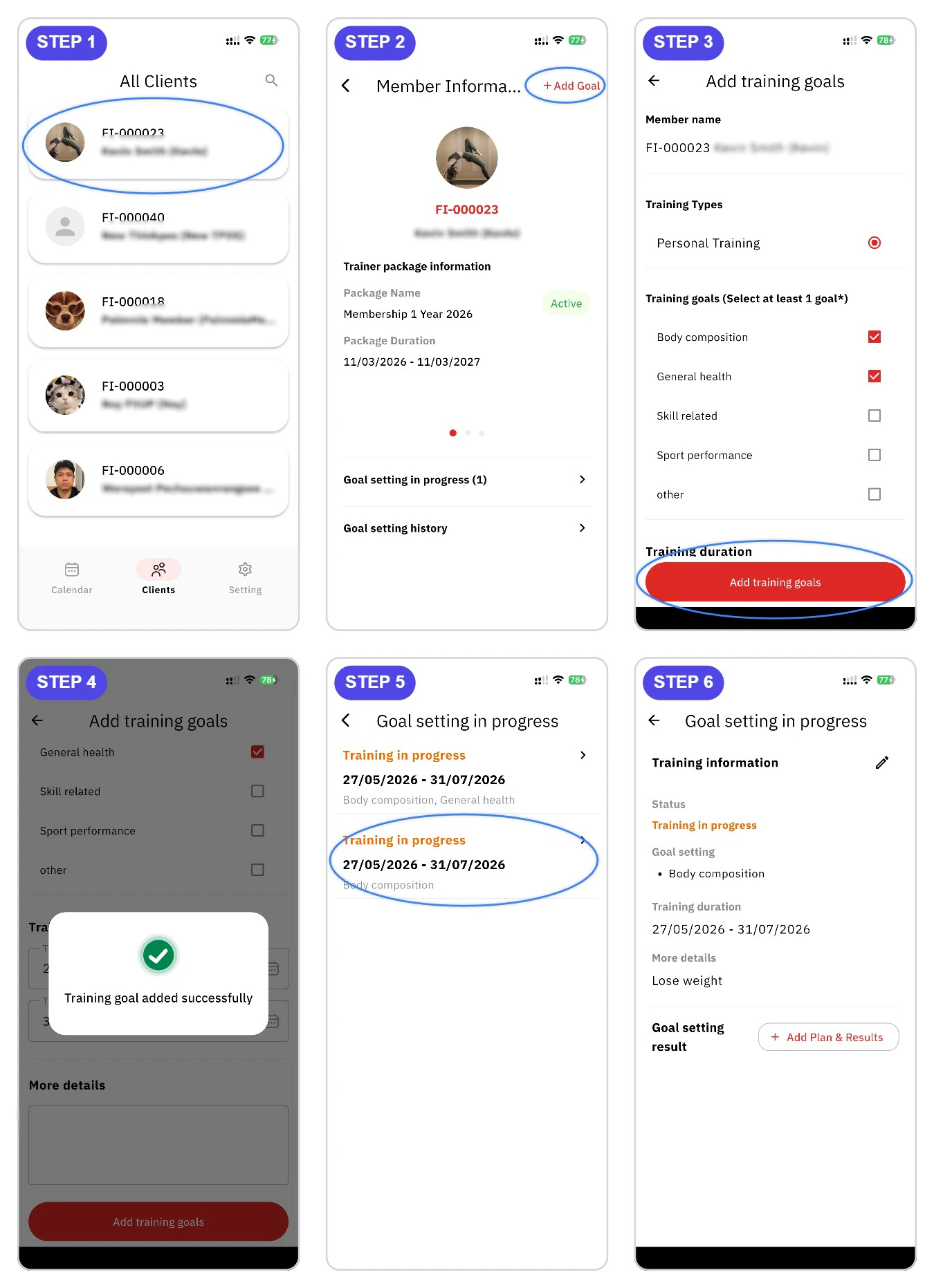 วิธีตั้งเป้าหมายการเทรน (Add Goal Settings) วิธีตั้งเป้าหมายการเทรนให้สมาชิกในแอป FitUP Trainer