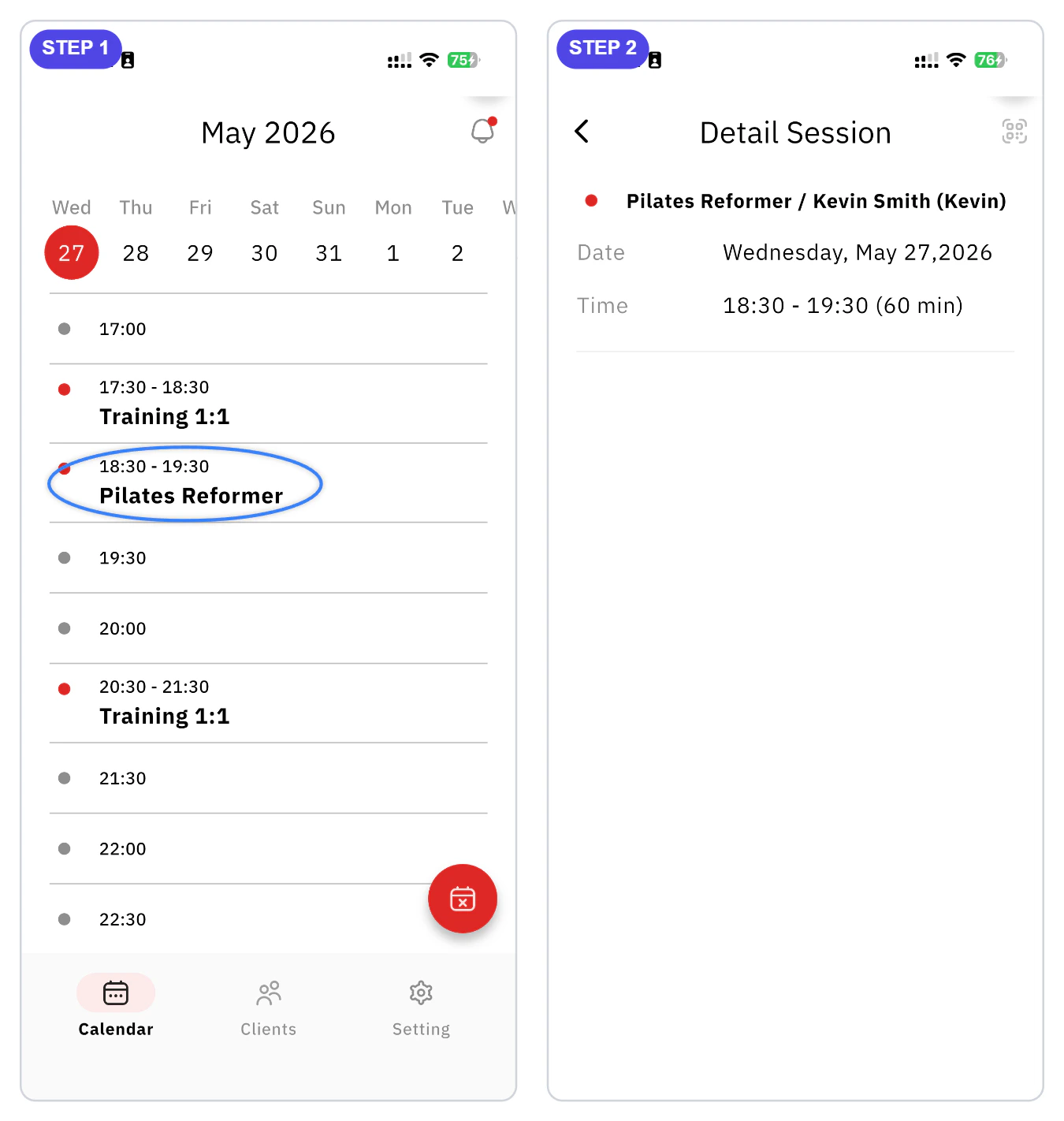 วิธีดูตารางสอนในแอป FitUP Trainer วิธีดูตารางสอนในแอป FitUP Trainer