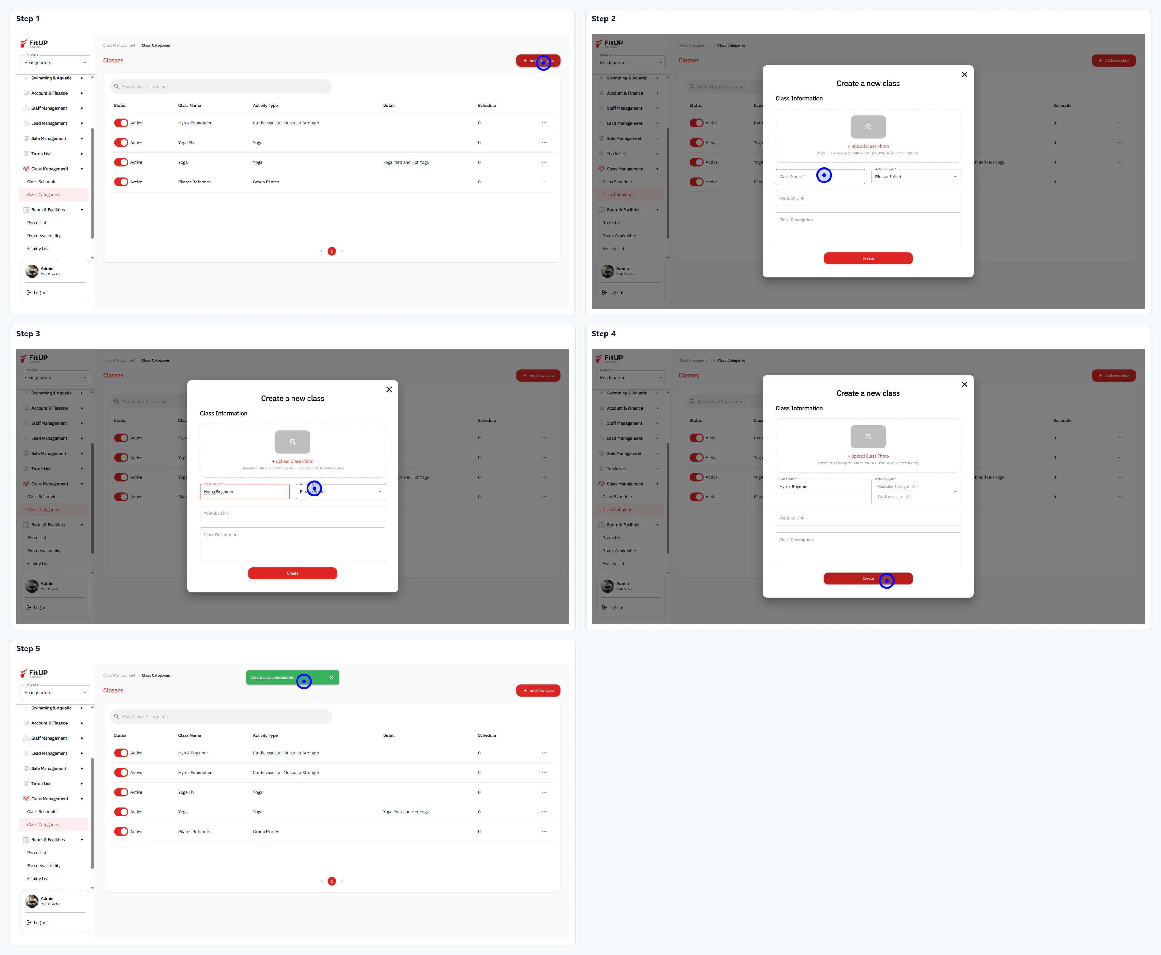 การเพิ่มคลาสใหม่ (Add New Class) การเพิ่มคลาสใหม่ในระบบบริหารจัดการฟิตเนส