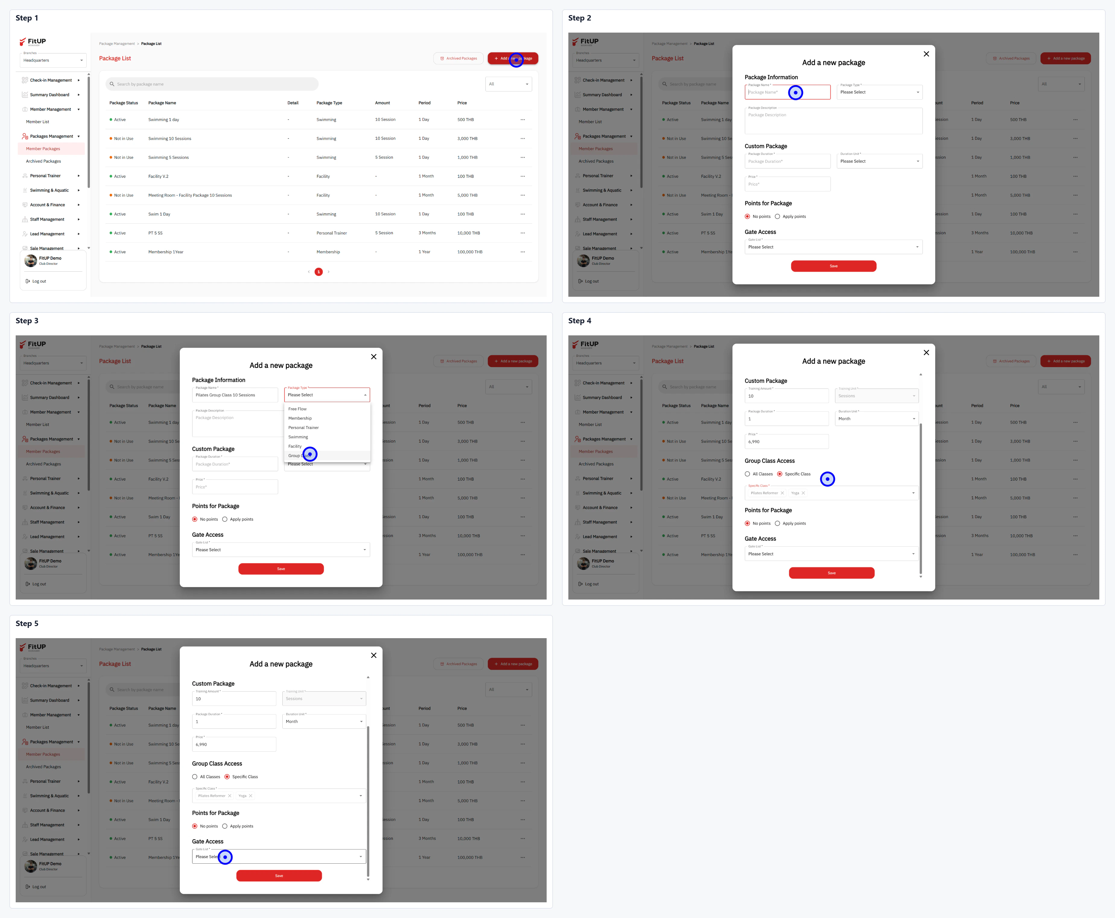 การเพิ่มแพ็กเกจใหม่ (Add New Package) การเพิ่มแพ็กเกจใหม่ในระบบบริหารจัดการฟิตเนส