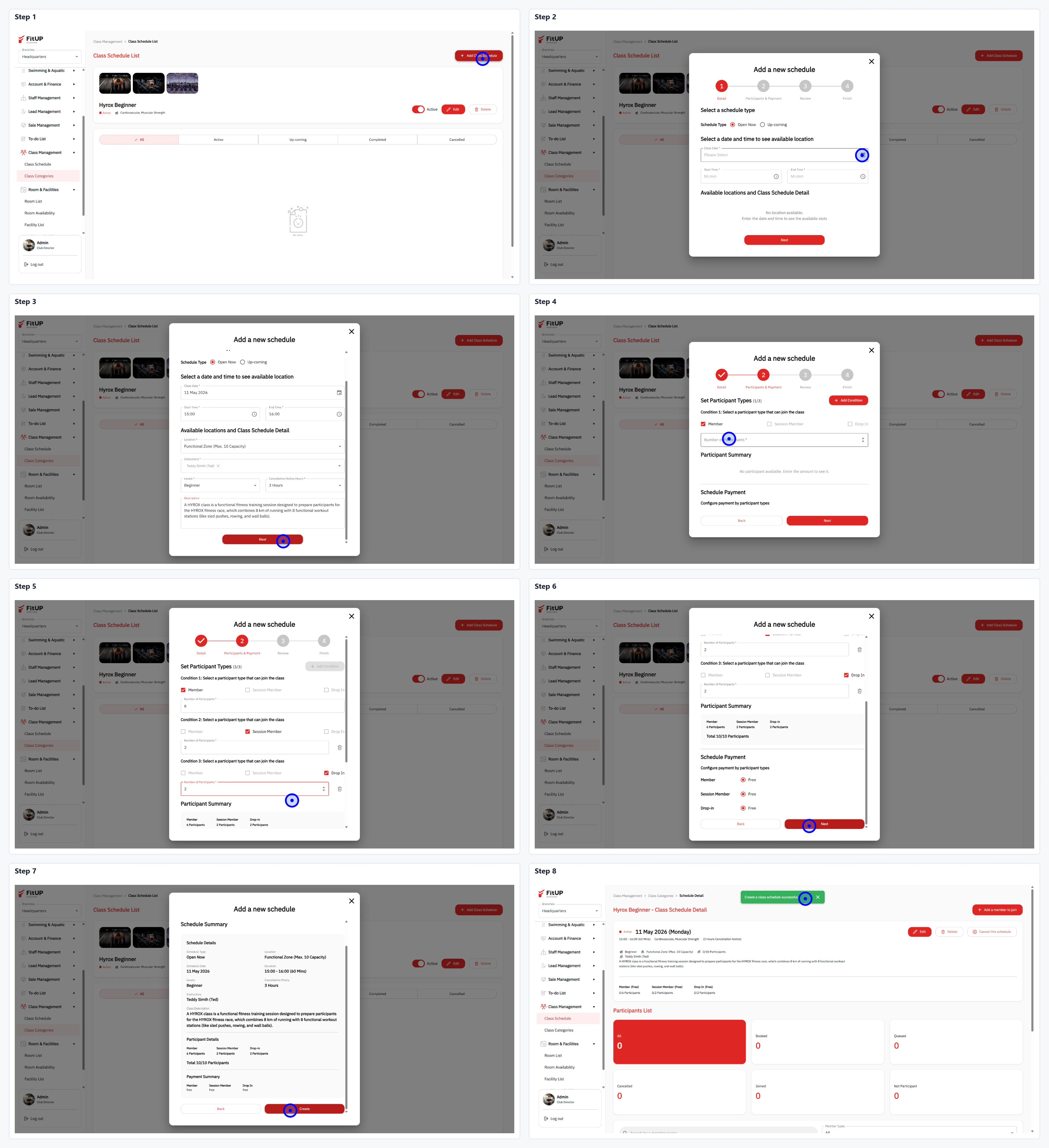 การเพิ่มตารางคลาสใหม่ (Add Schedule) การเพิ่มตารางคลาสใหม่ในระบบบริหารจัดการฟิตเนส