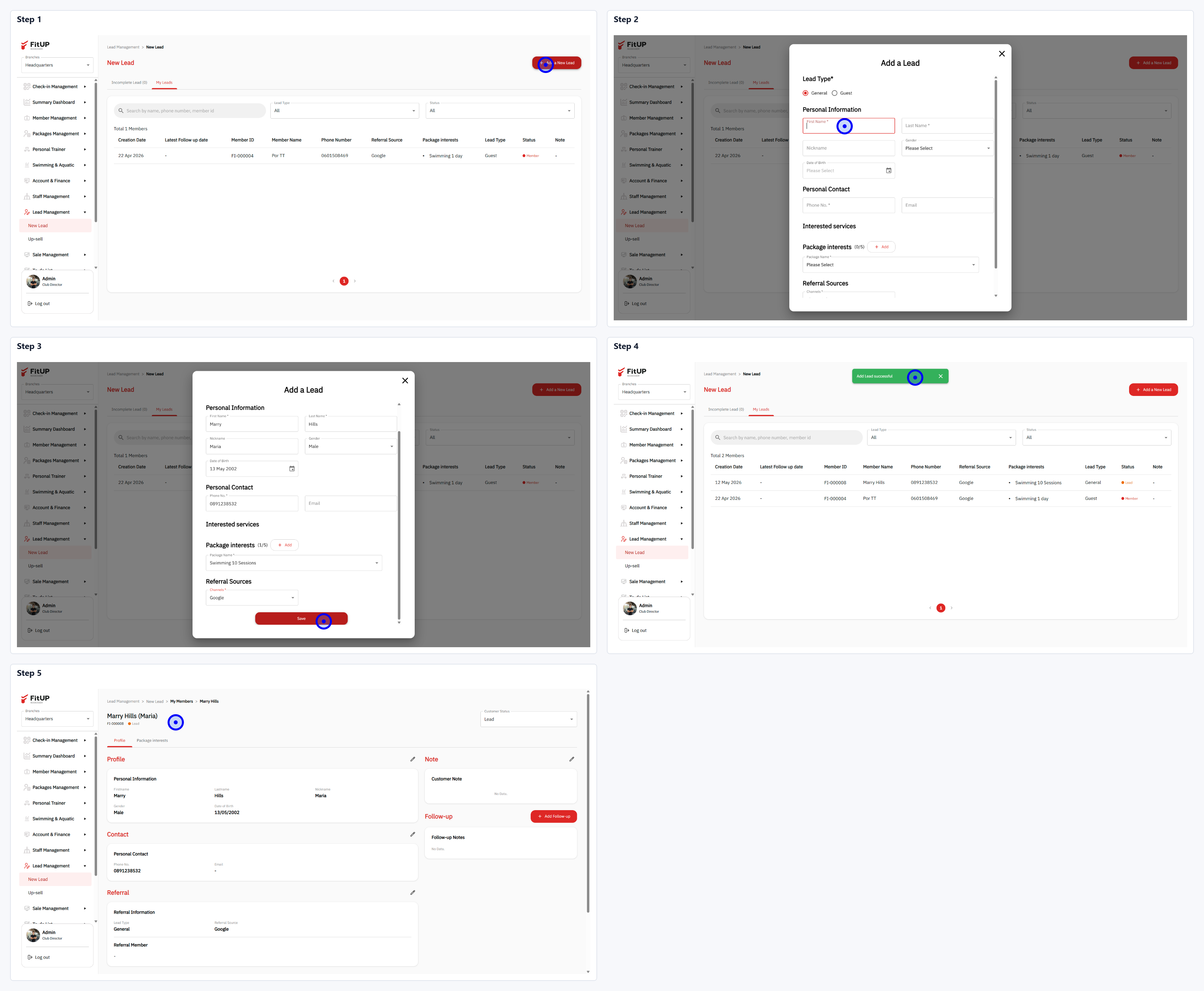 การเพิ่ม Lead ใหม่ในระบบจัดการฟิตเนส (Add New Lead) - FitUP Documentation