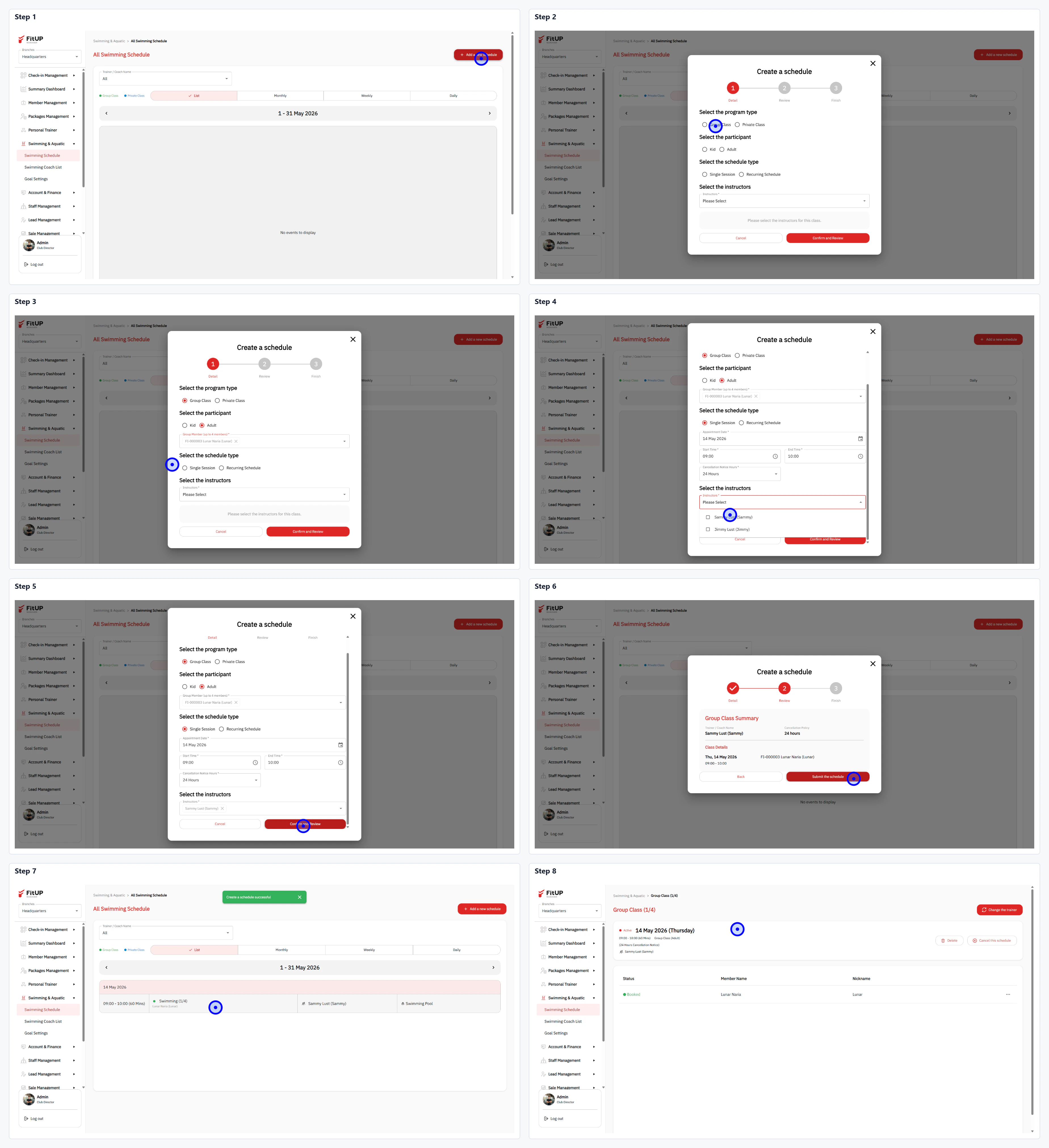 การเพิ่มตาราง Single Session ว่ายน้ำ การเพิ่มตารางว่ายน้ำแบบครั้งเดียวในระบบบริหารจัดการฟิตเนส