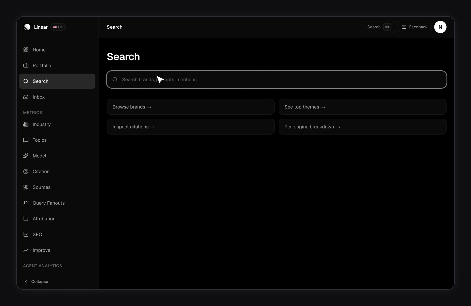 FixAEO Search page: typing 'project management' into the search box returns results grouped into Prompts and Mentions sections, with matching terms highlighted in yellow