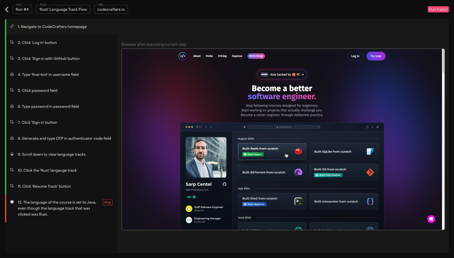 Example of a Fix AI run replay
