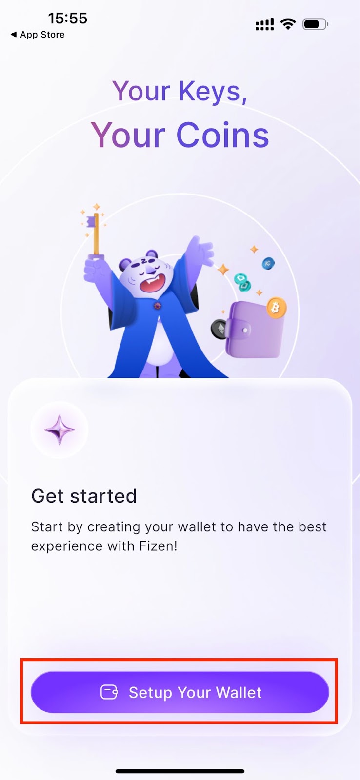 Set up Wallet button on the welcome screen