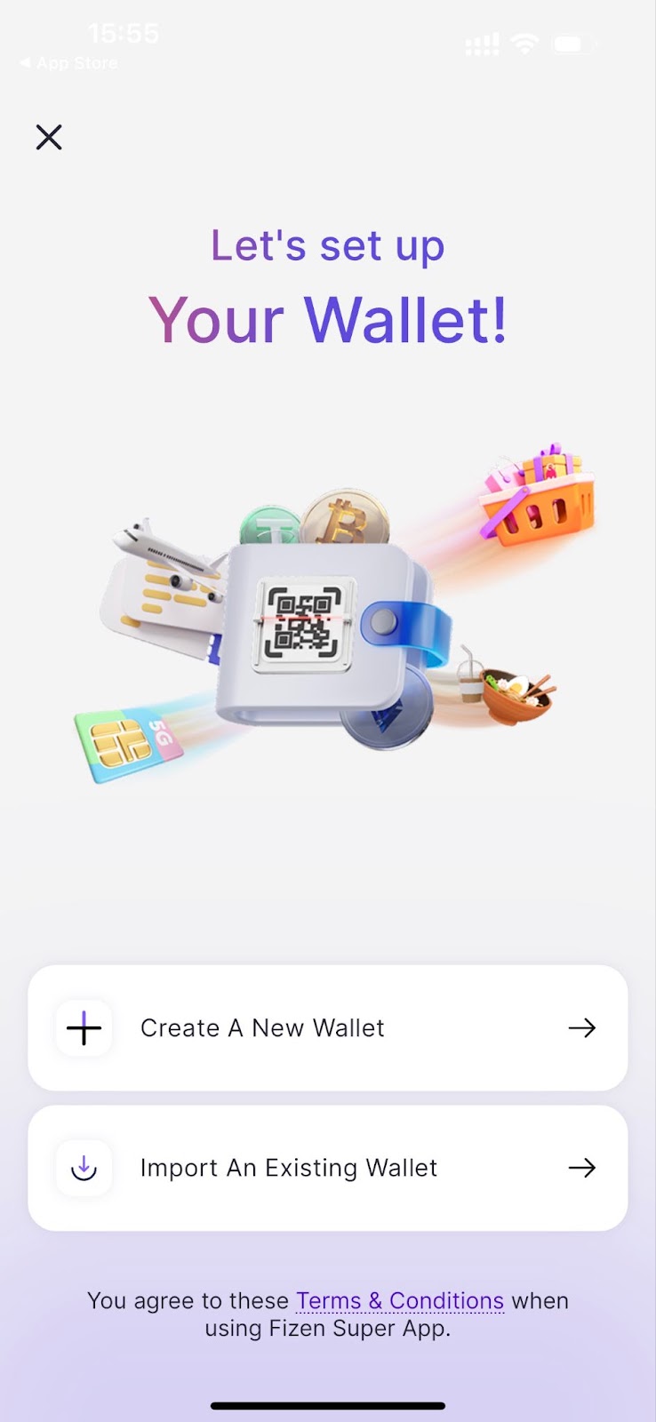 Options to create a new wallet or import an existing wallet