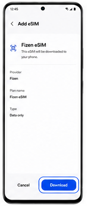 Fizen eSIM download confirmation screen
