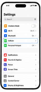 iOS Settings with Cellular highlighted