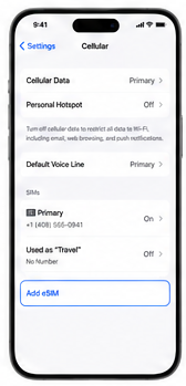 Cellular screen with Add eSIM highlighted